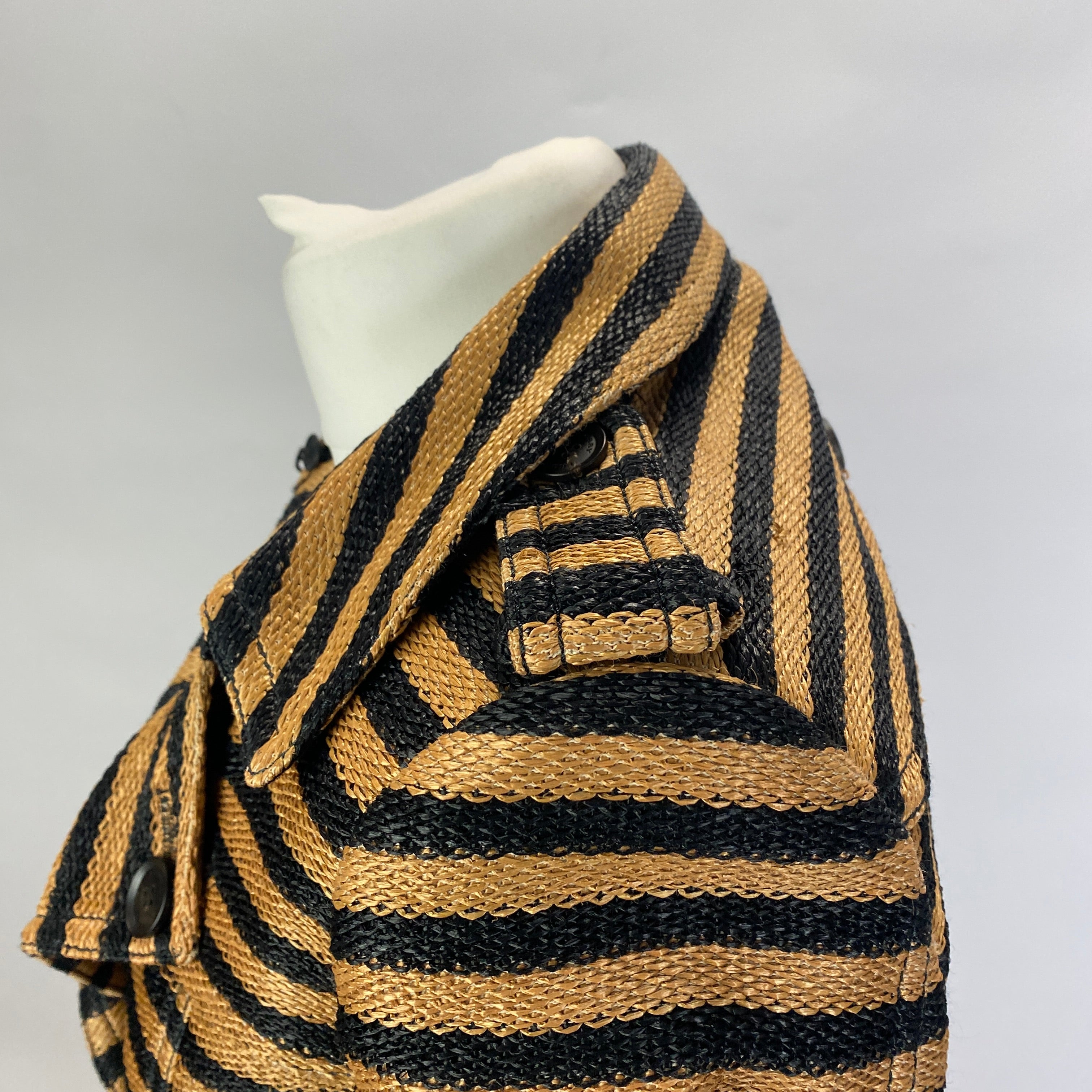 Burberry Prorsum Black & Camel Stripe Raffia Trench Coat XXS