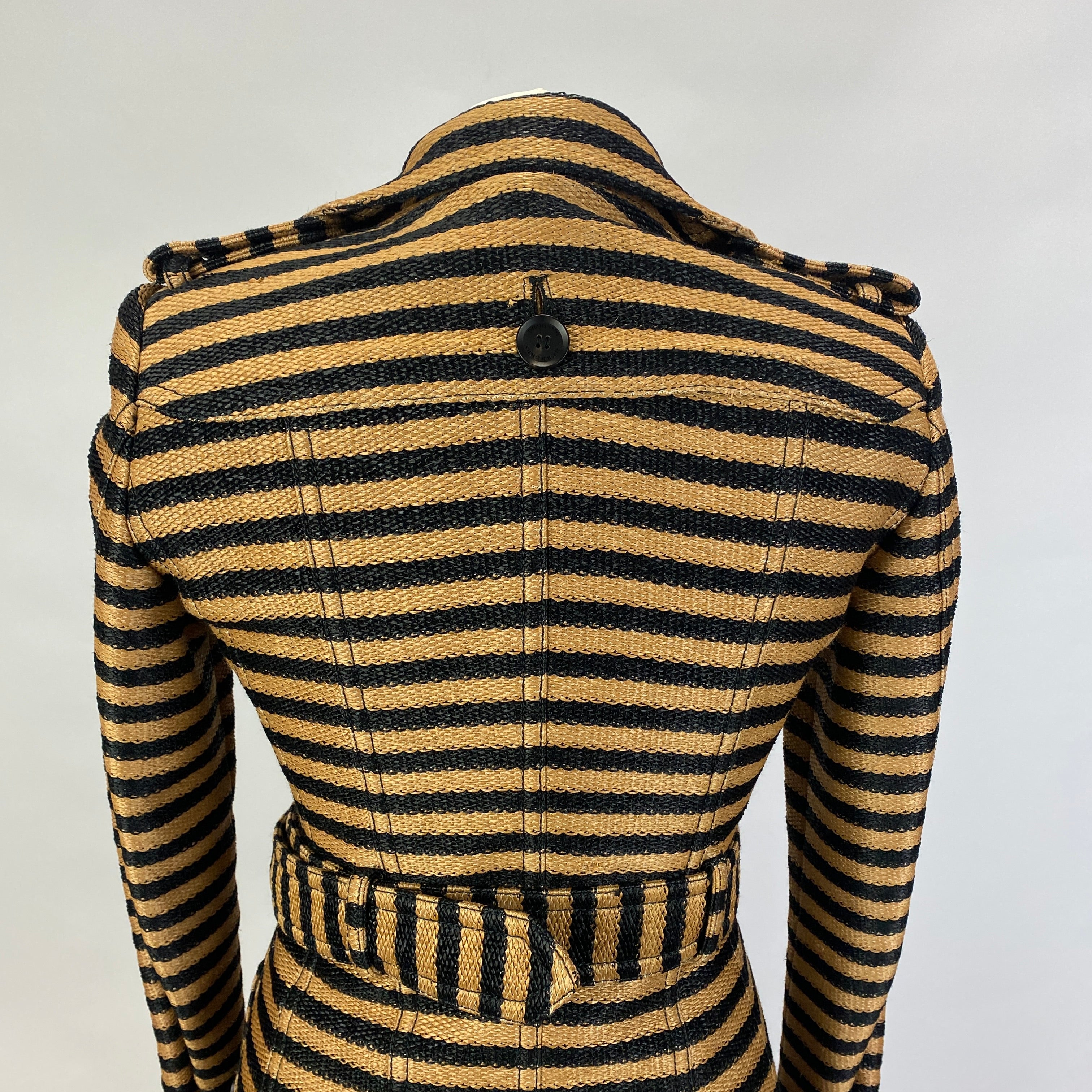 Burberry Prorsum Black & Camel Stripe Raffia Trench Coat XXS