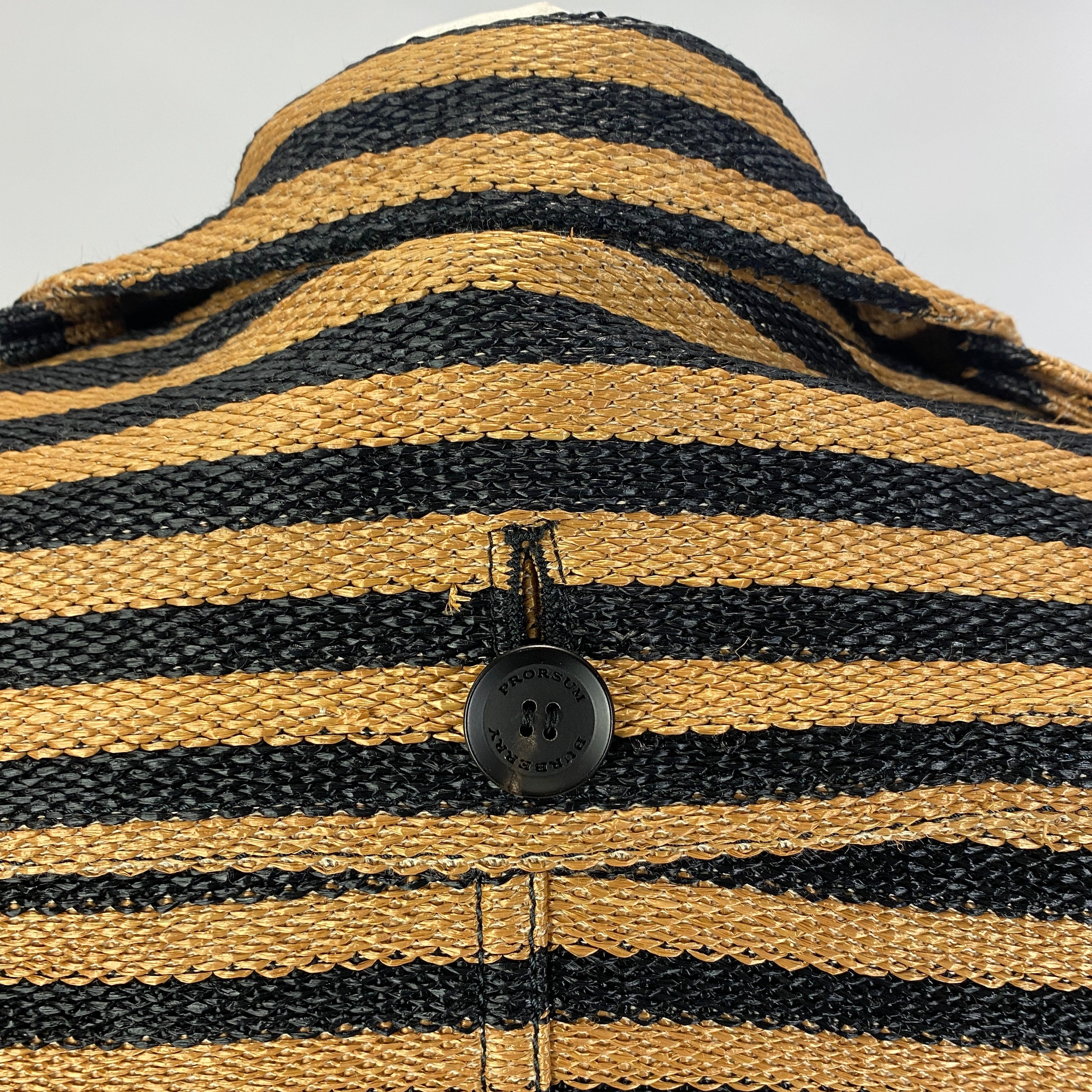 Burberry Prorsum Black & Camel Stripe Raffia Trench Coat XXS
