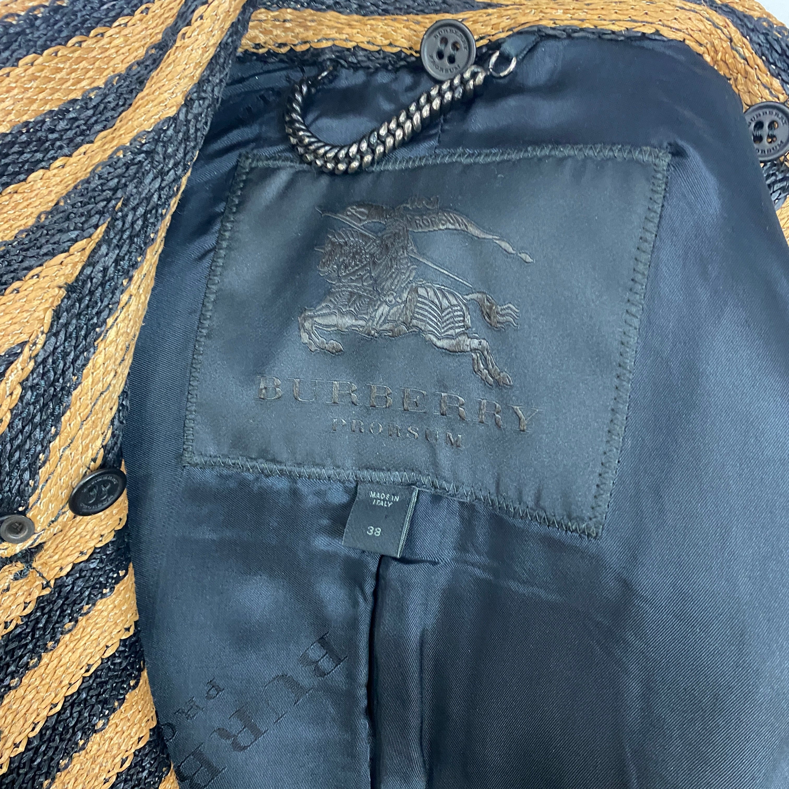 Burberry Prorsum Black & Camel Stripe Raffia Trench Coat XXS