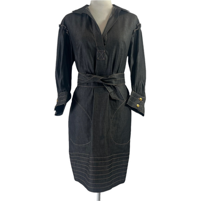 Anna Mason Brand New Dark Chambray Belted Dress XS