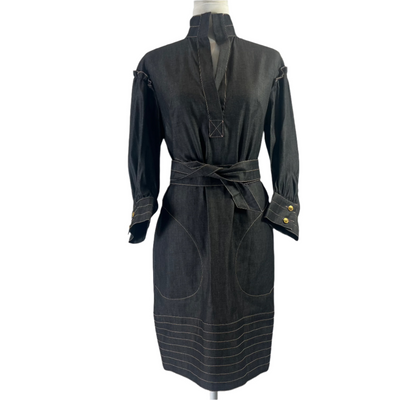 Anna Mason Brand New Dark Chambray Belted Dress XS