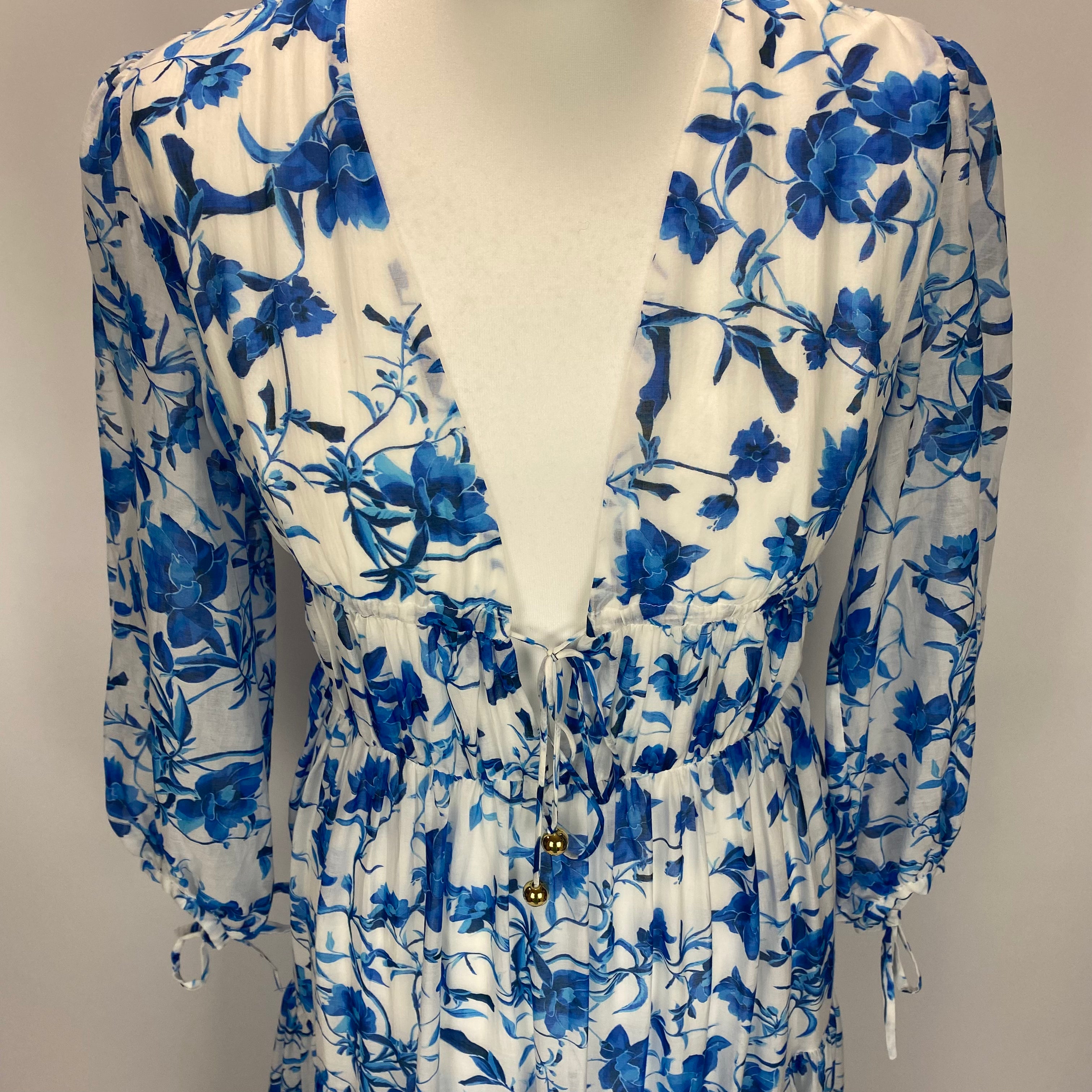 Borgo De Nor New £825 China Blue Toil De Jour Voile Maxi Dress S