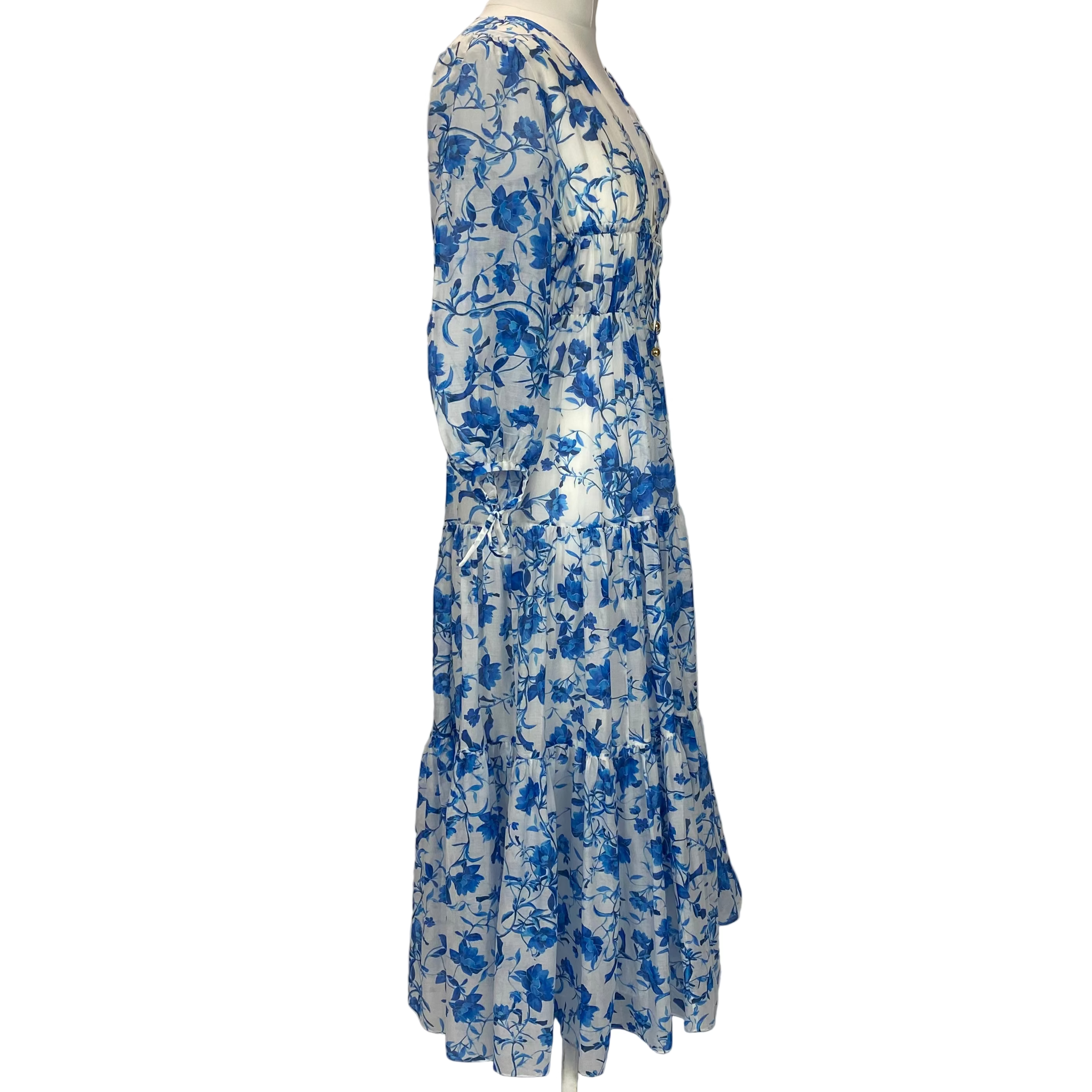 Borgo De Nor New £825 China Blue Toil De Jour Voile Maxi Dress S
