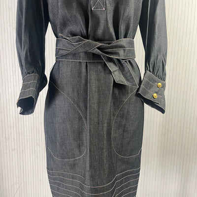 Anna Mason Brand New Dark Chambray Belted Dress XS