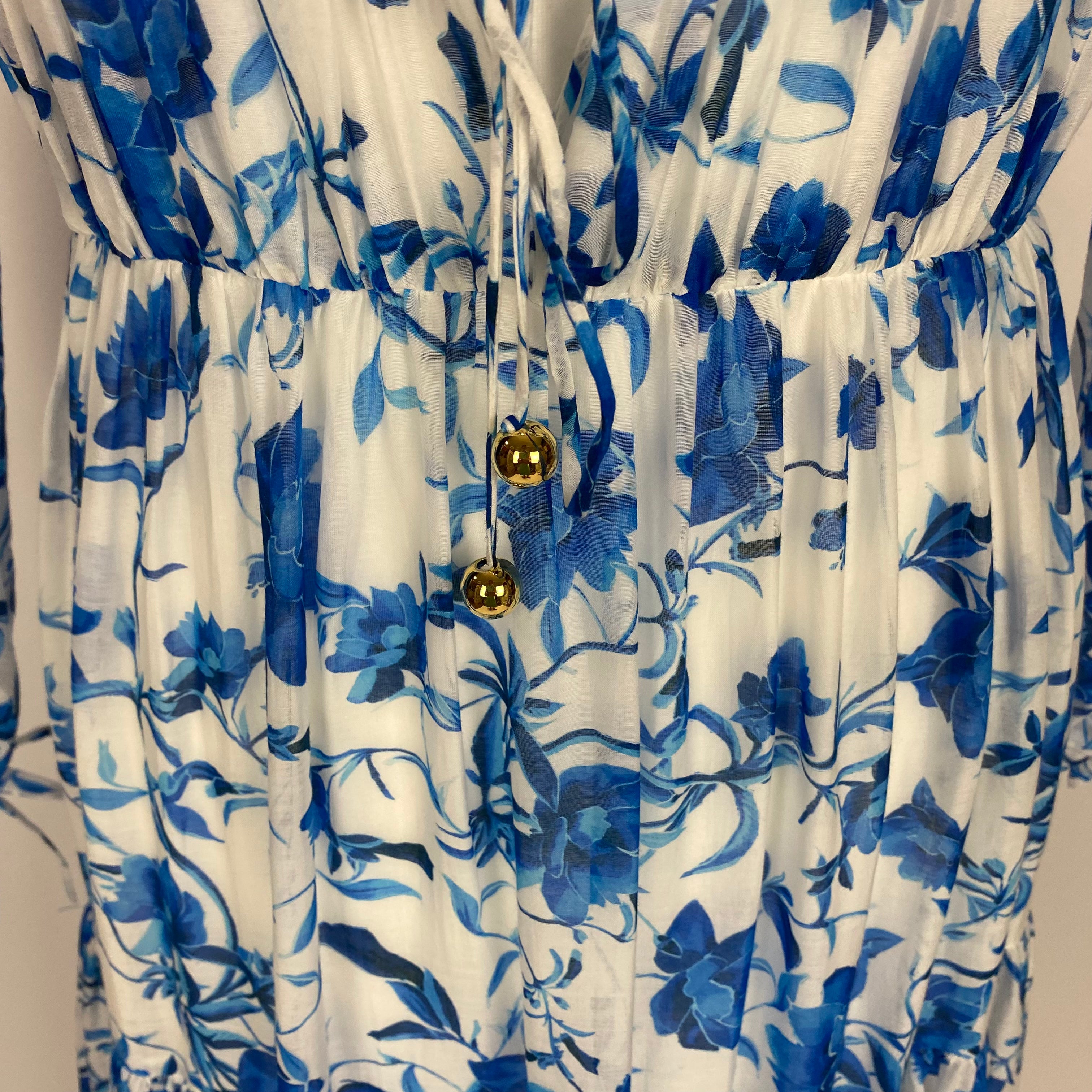 Borgo De Nor New £825 China Blue Toil De Jour Voile Maxi Dress S