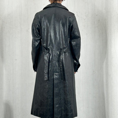 Yves Saint Laurent_Black Crackled Leather Trench Coat_FR38