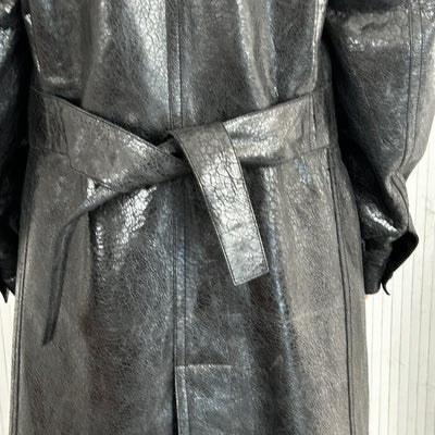 Yves Saint Laurent_Black Crackled Leather Trench Coat_FR38