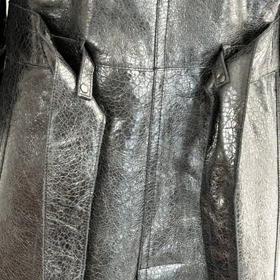 Yves Saint Laurent_Black Crackled Leather Trench Coat_FR38