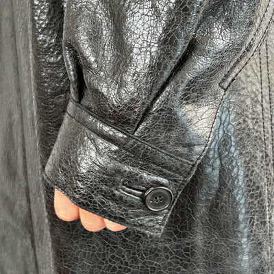 Yves Saint Laurent_Black Crackled Leather Trench Coat_FR38