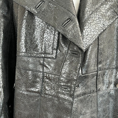 Yves Saint Laurent_Black Crackled Leather Trench Coat_FR38