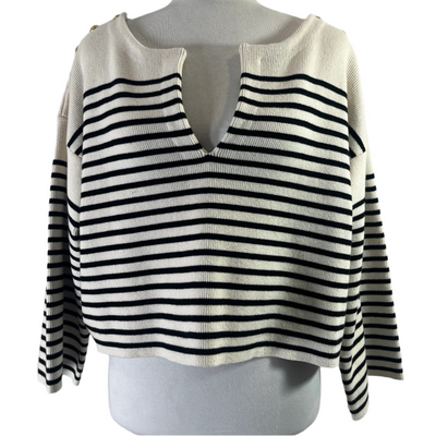 Celine £930 Cream & Black Stripe Thick Cotton Knit Sweater XS/S/M/L/XL