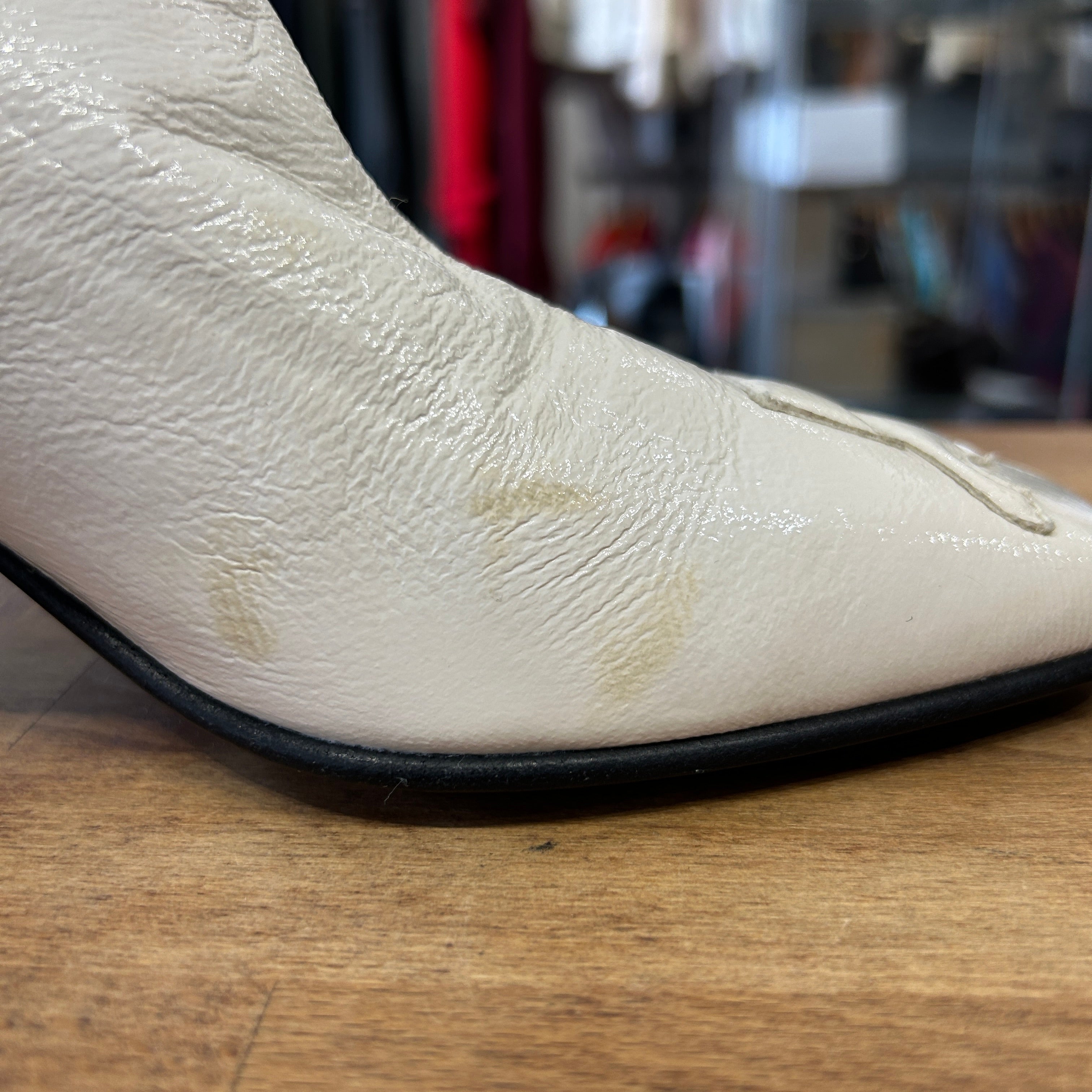 Courreges £760 Cream Wet Look Square Toe Re-Edition Ankle Boots 38