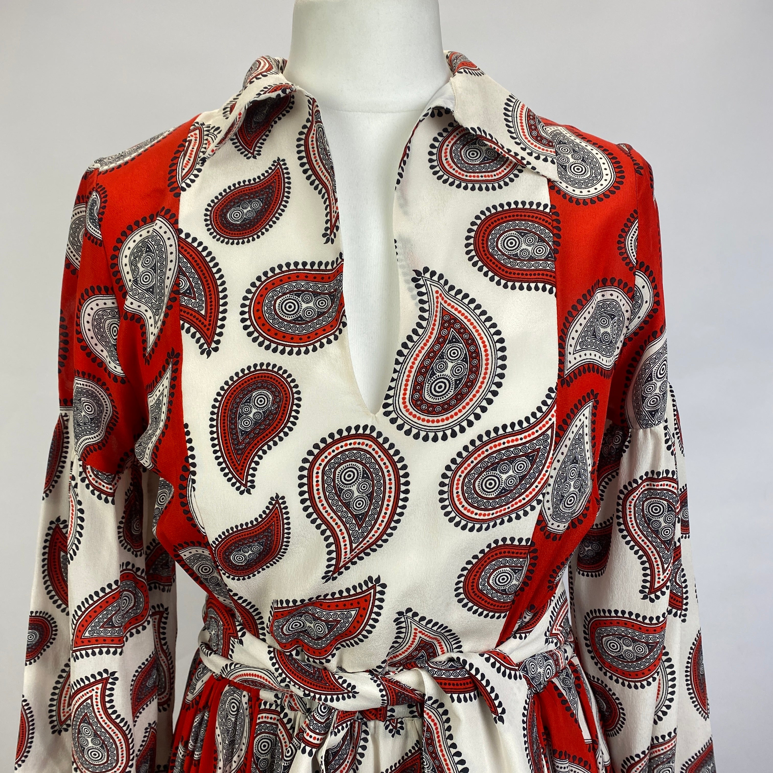 Dodo Bar Or Scarlet & Ivory Paisley Silk Maxi Dress XS