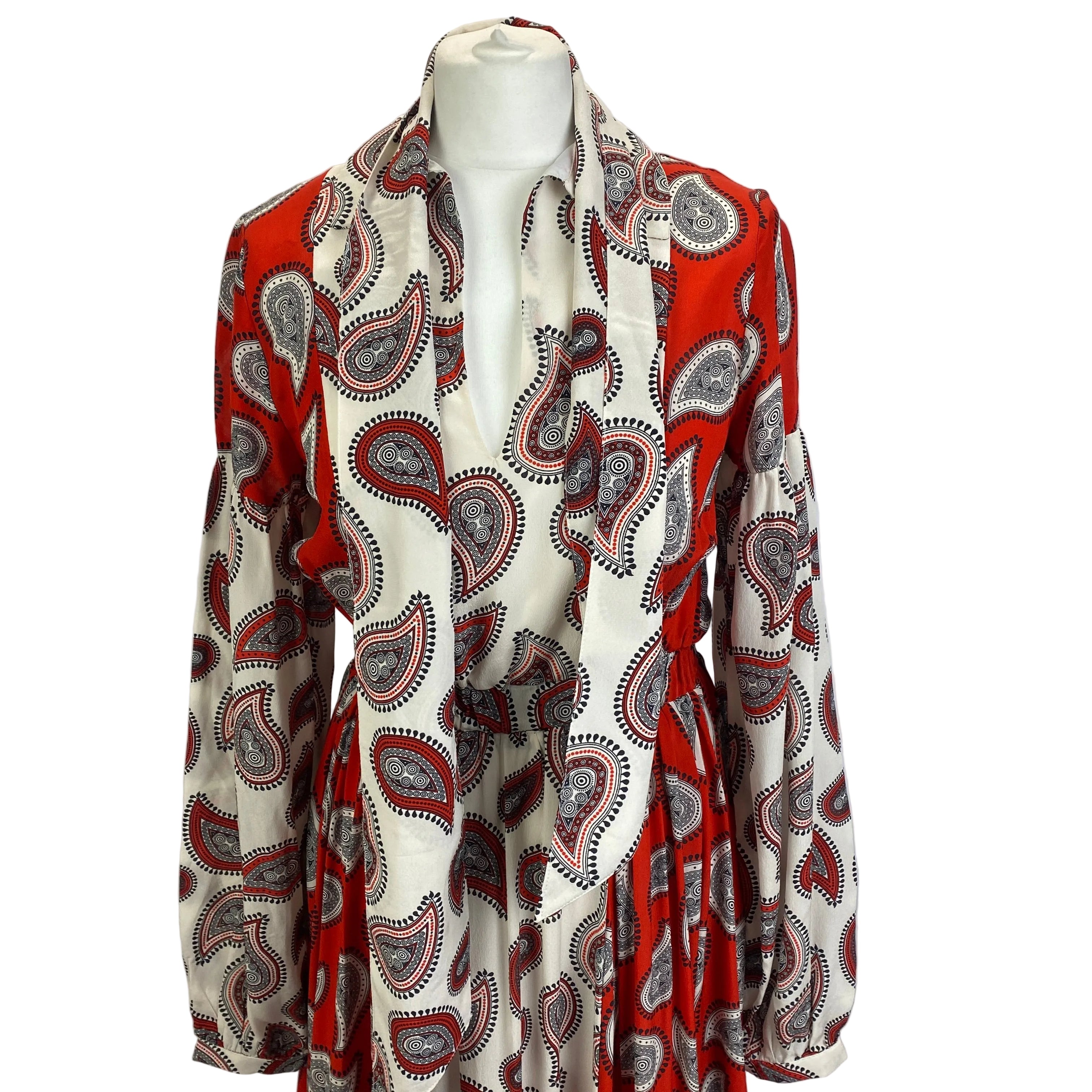 Dodo Bar Or Scarlet & Ivory Paisley Silk Maxi Dress XS