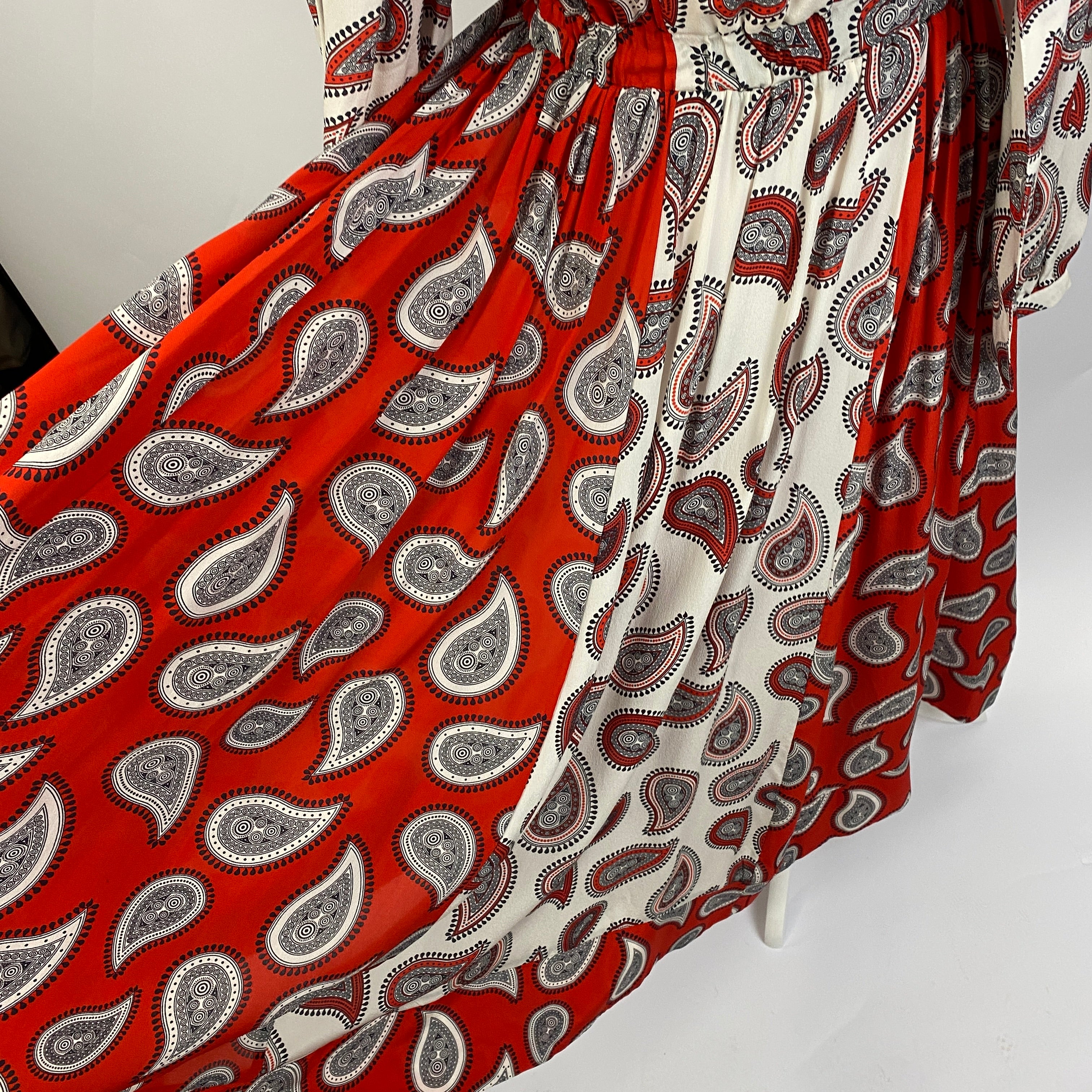 Dodo Bar Or Scarlet & Ivory Paisley Silk Maxi Dress XS
