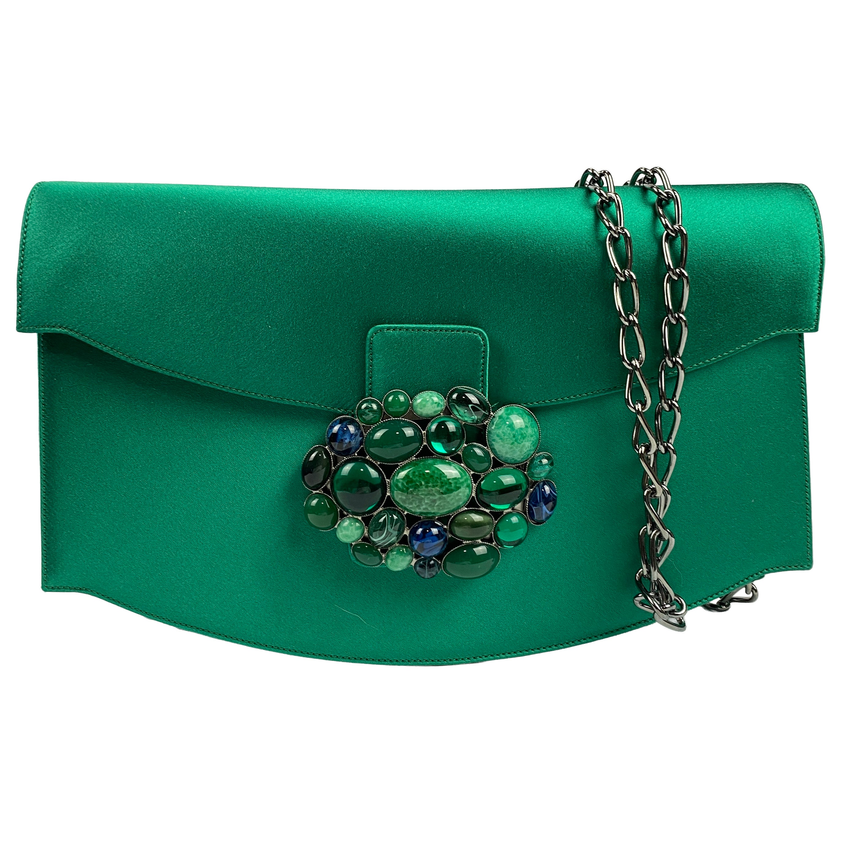 Renaud Pellegrino New Emerald Silk & Cabochon Evening Bag