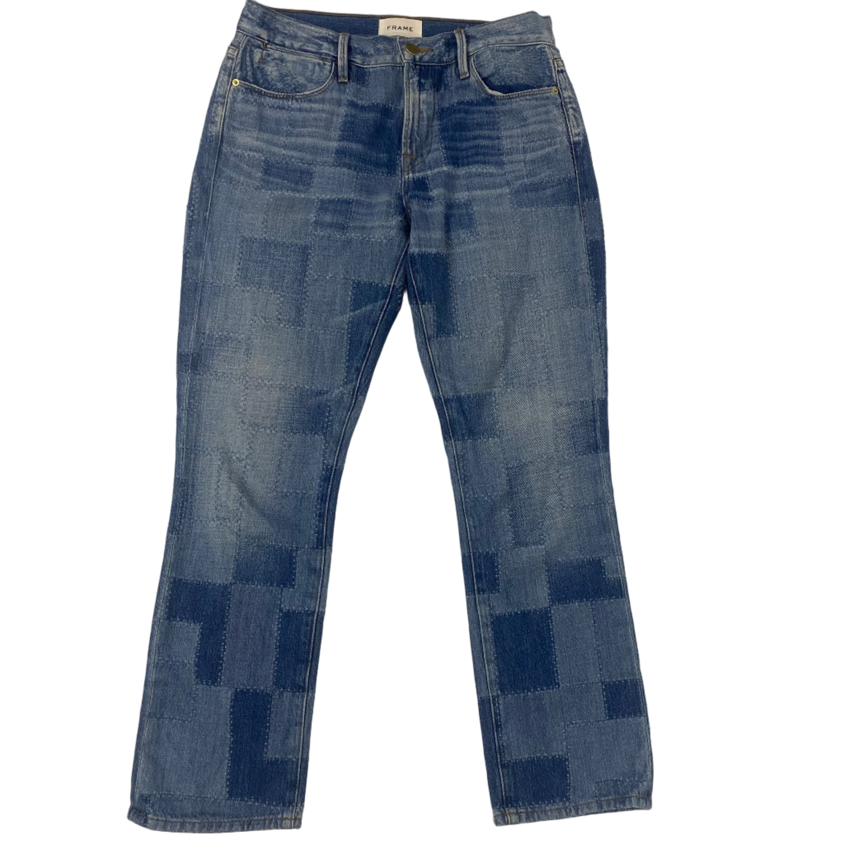 Frame Blue Patchwork Le High Straight Jeans 25