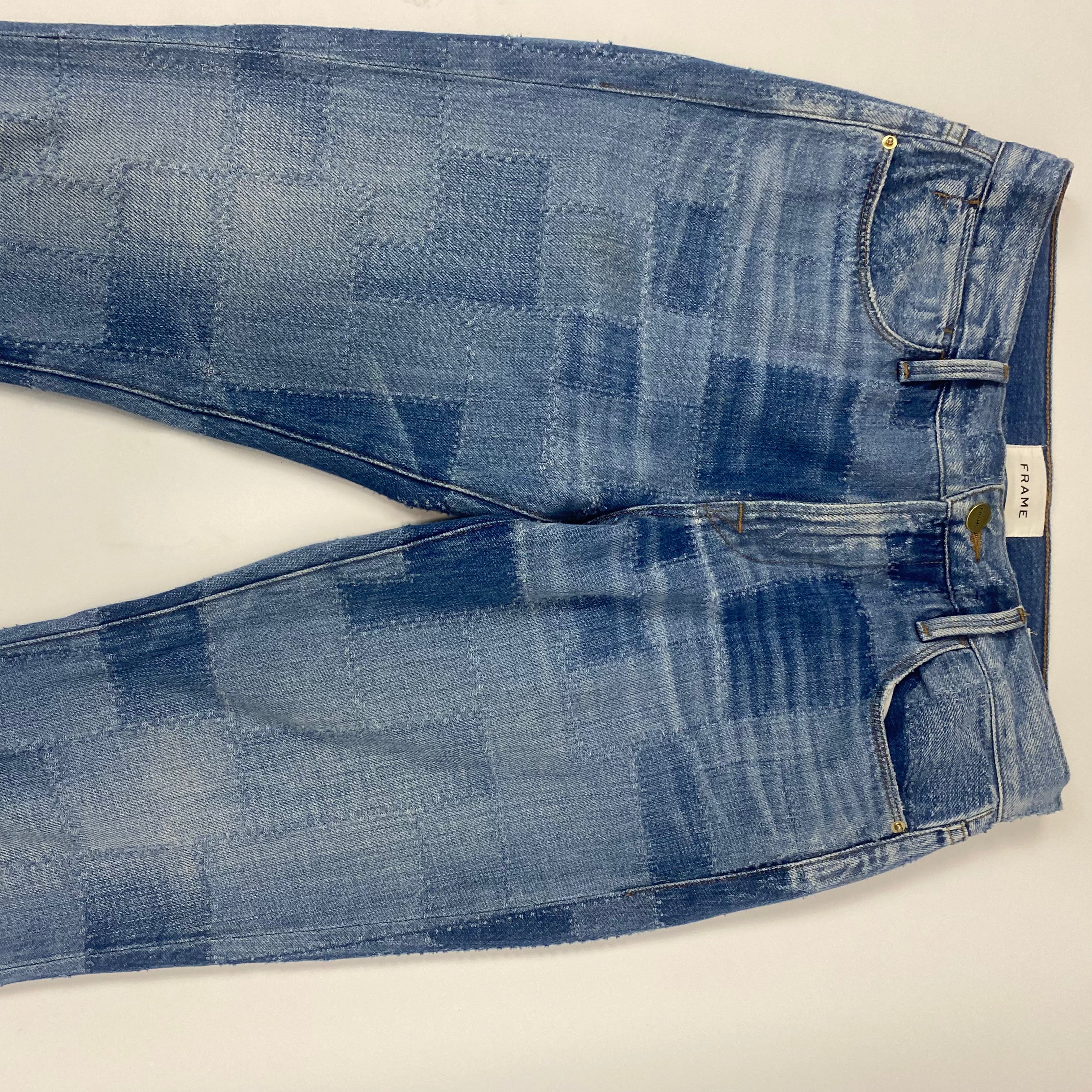 Frame Blue Patchwork Le High Straight Jeans 25