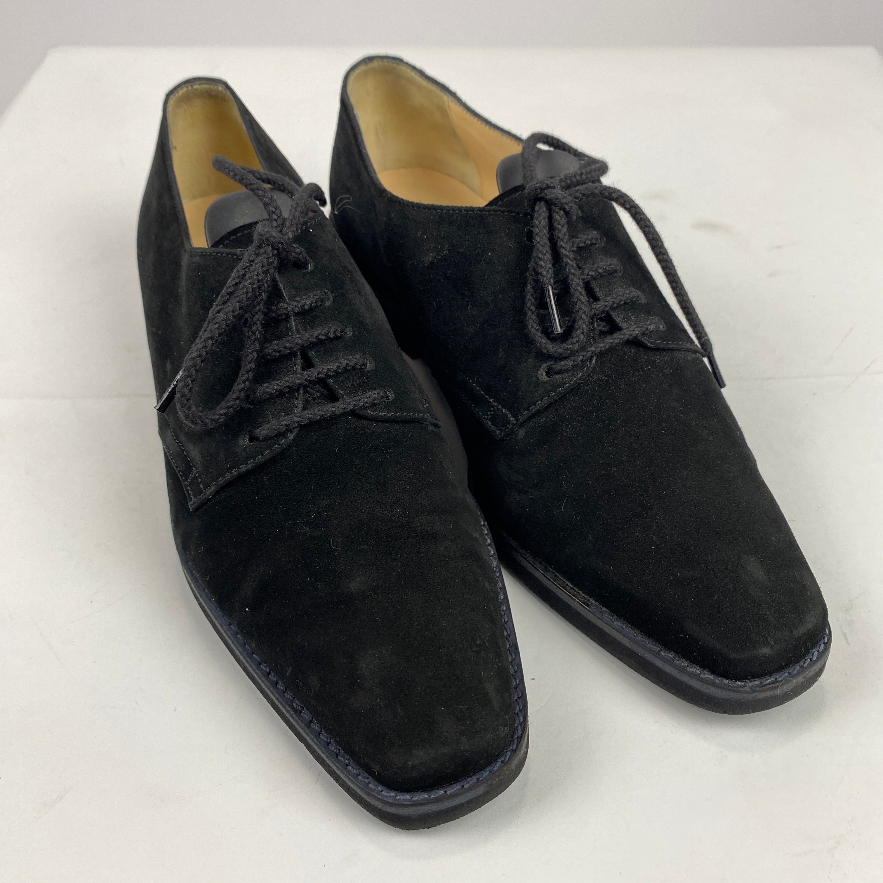 Manolo Blahnik New Black Suede Square Toe Lace-Ups 36