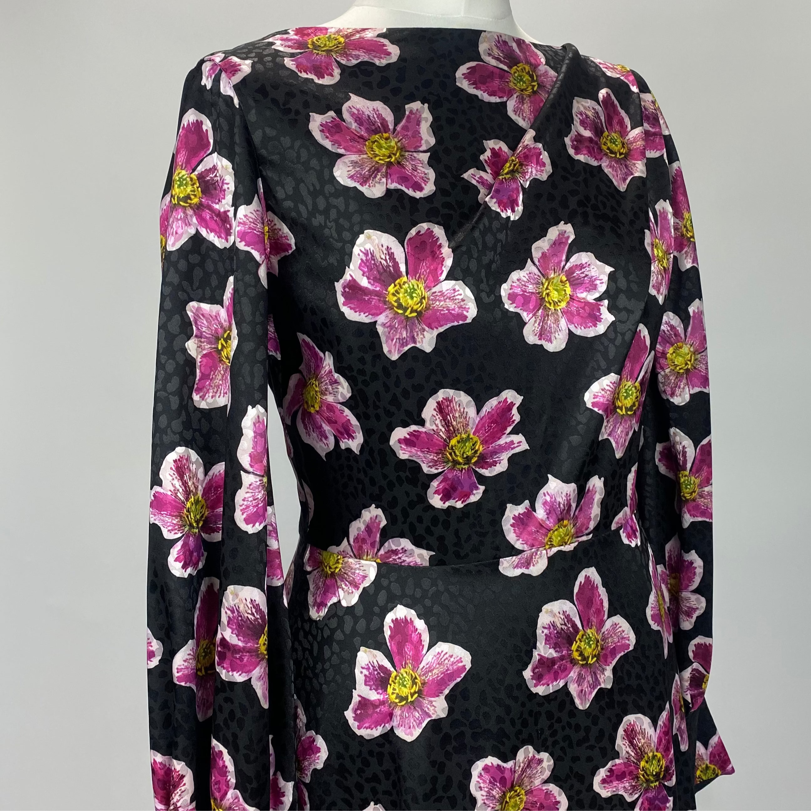 Borgo De Nor Black & Pink Floral Satin Maxi Dress S
