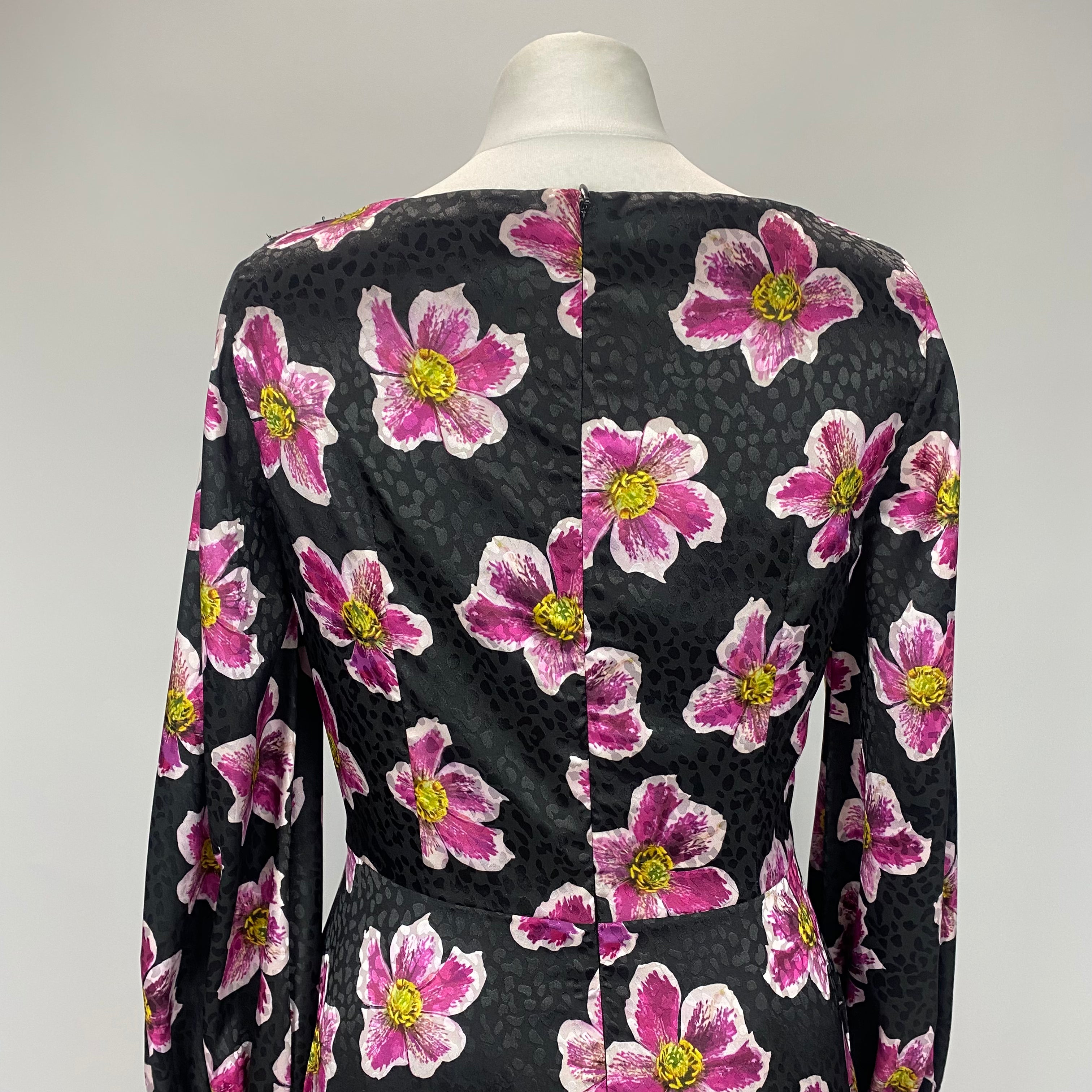 Borgo De Nor Black & Pink Floral Satin Maxi Dress S