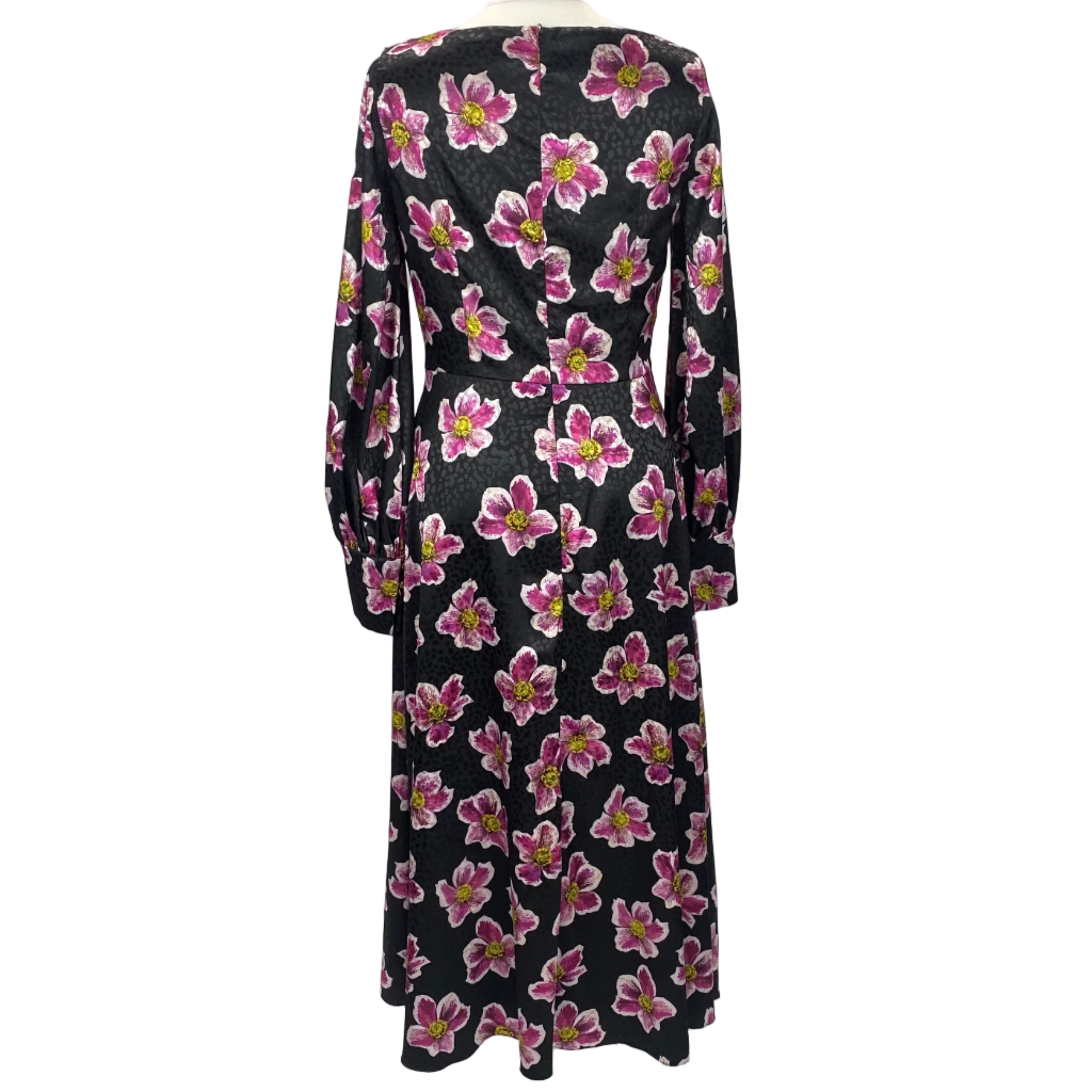 Borgo De Nor Black & Pink Floral Satin Maxi Dress S