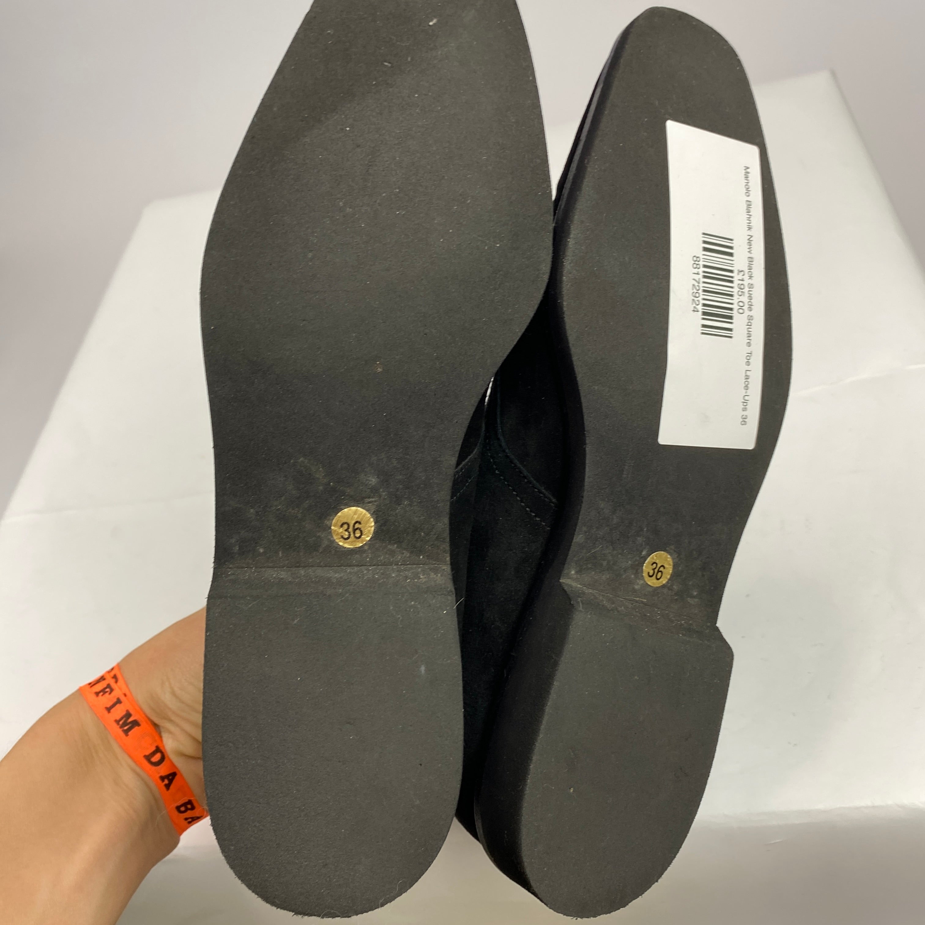 Manolo Blahnik New Black Suede Square Toe Lace-Ups 36