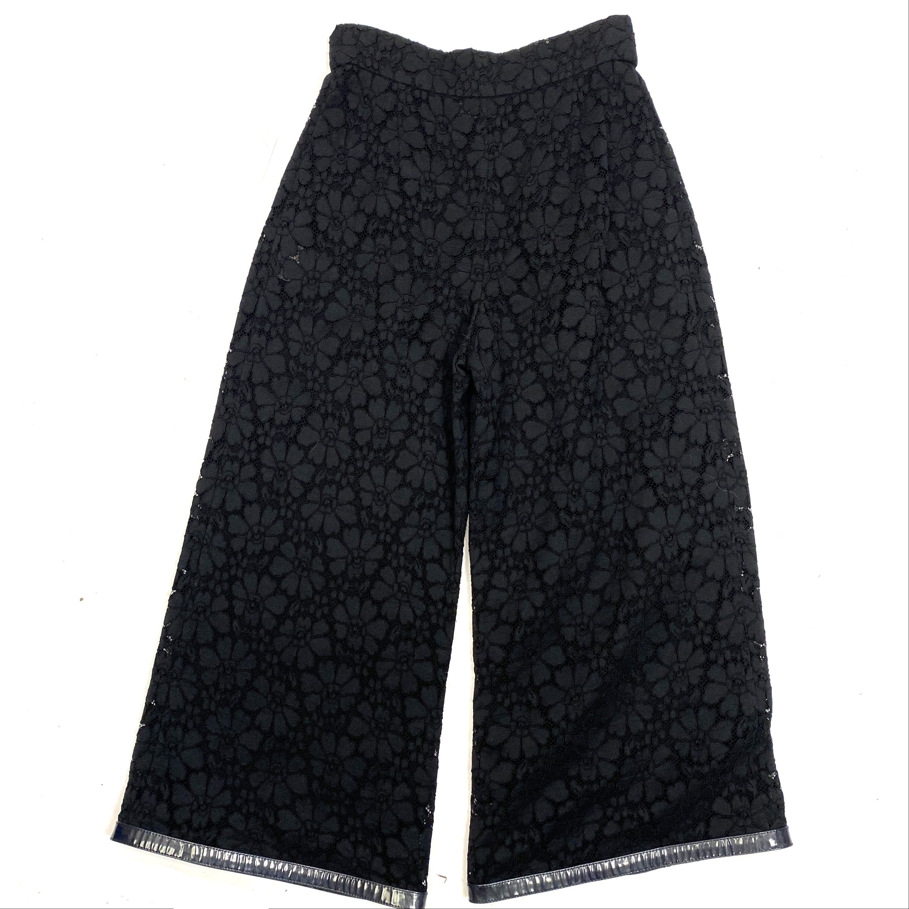 Chanel Black Lace Wide Leg Crop Pants XXS
