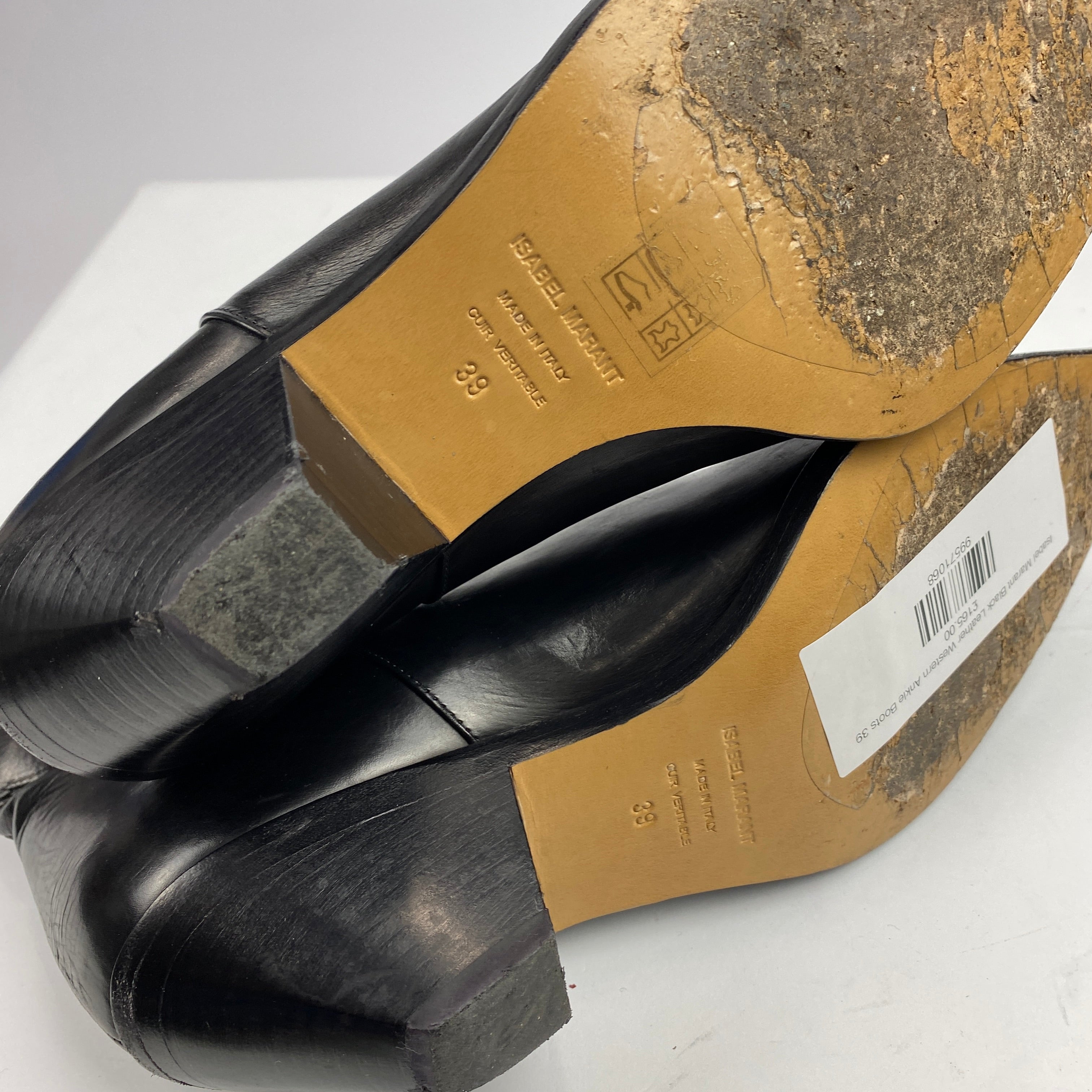 Isabel Marant Black Leather Western Ankle Boots 39