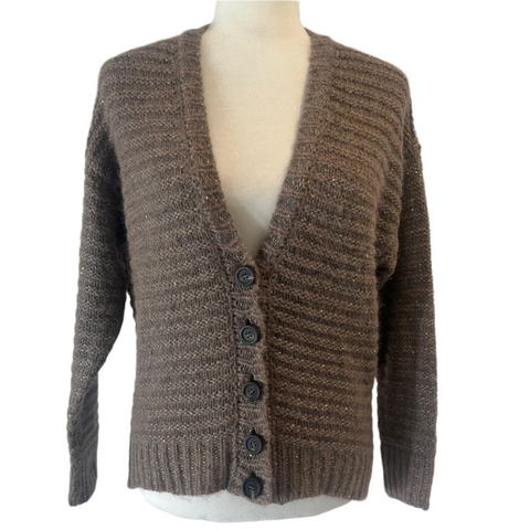 Peserico Cocoa Horizontal Rib Chunky Cardigan XS/S/M