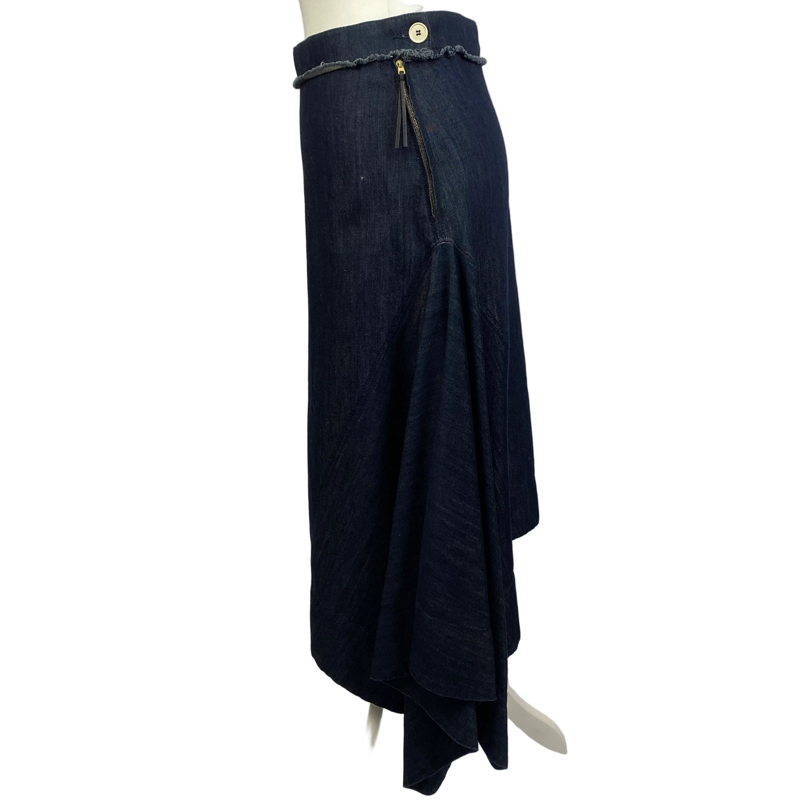 Marni Blue Denim Hankcherchief Hem Midi Skirt XS/S