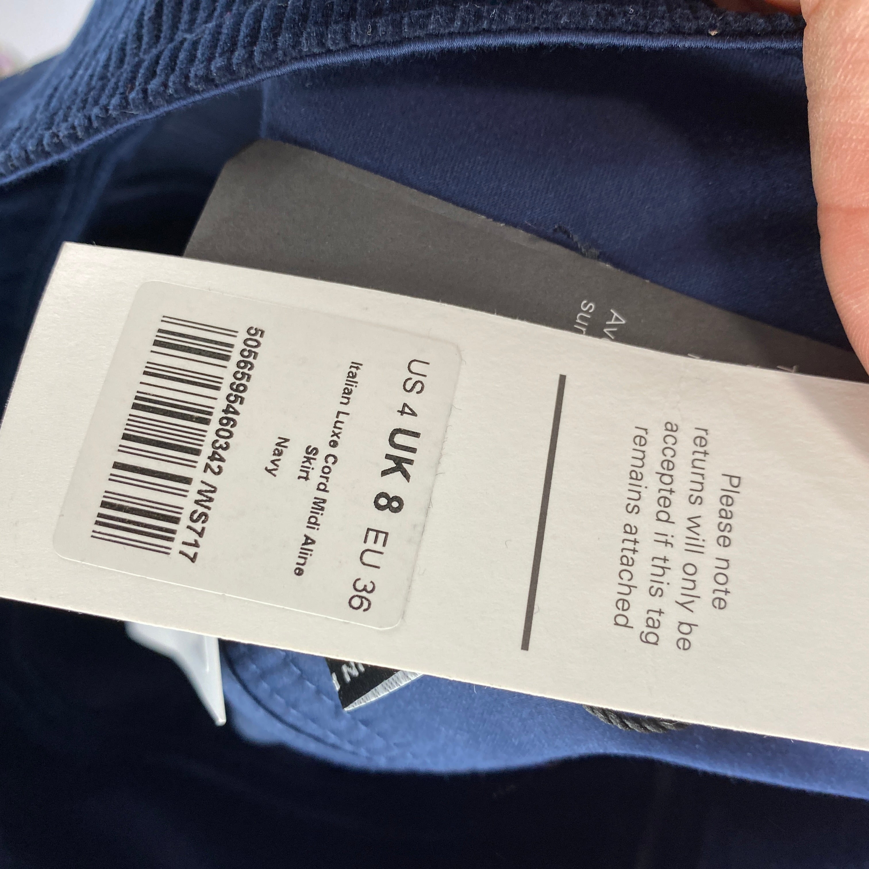 Me&Em New £195 Navy Italian Luxe Corduroy Skirt XS