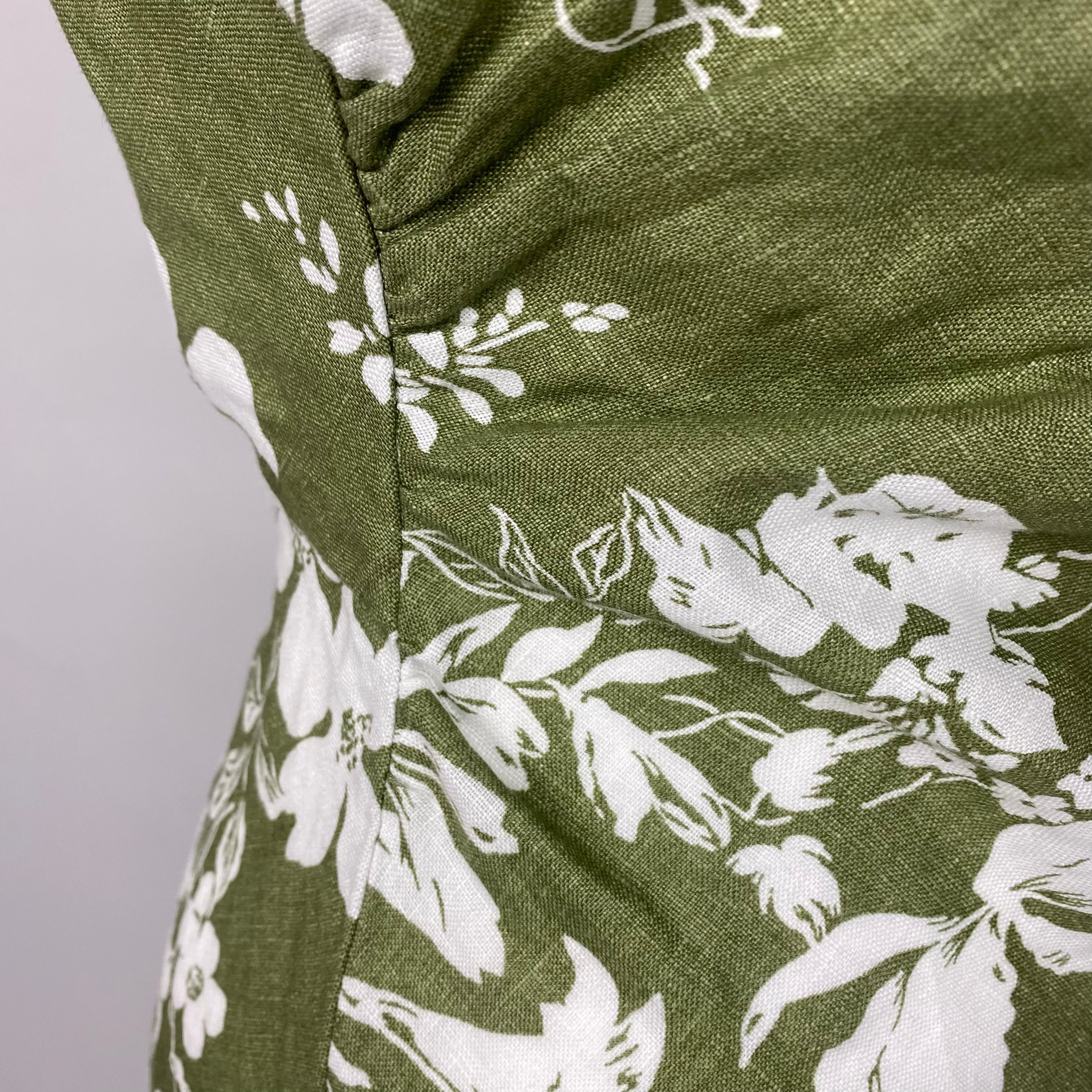 Reformation New £298 Green & Ivory Floral Linen Maxi Dress S