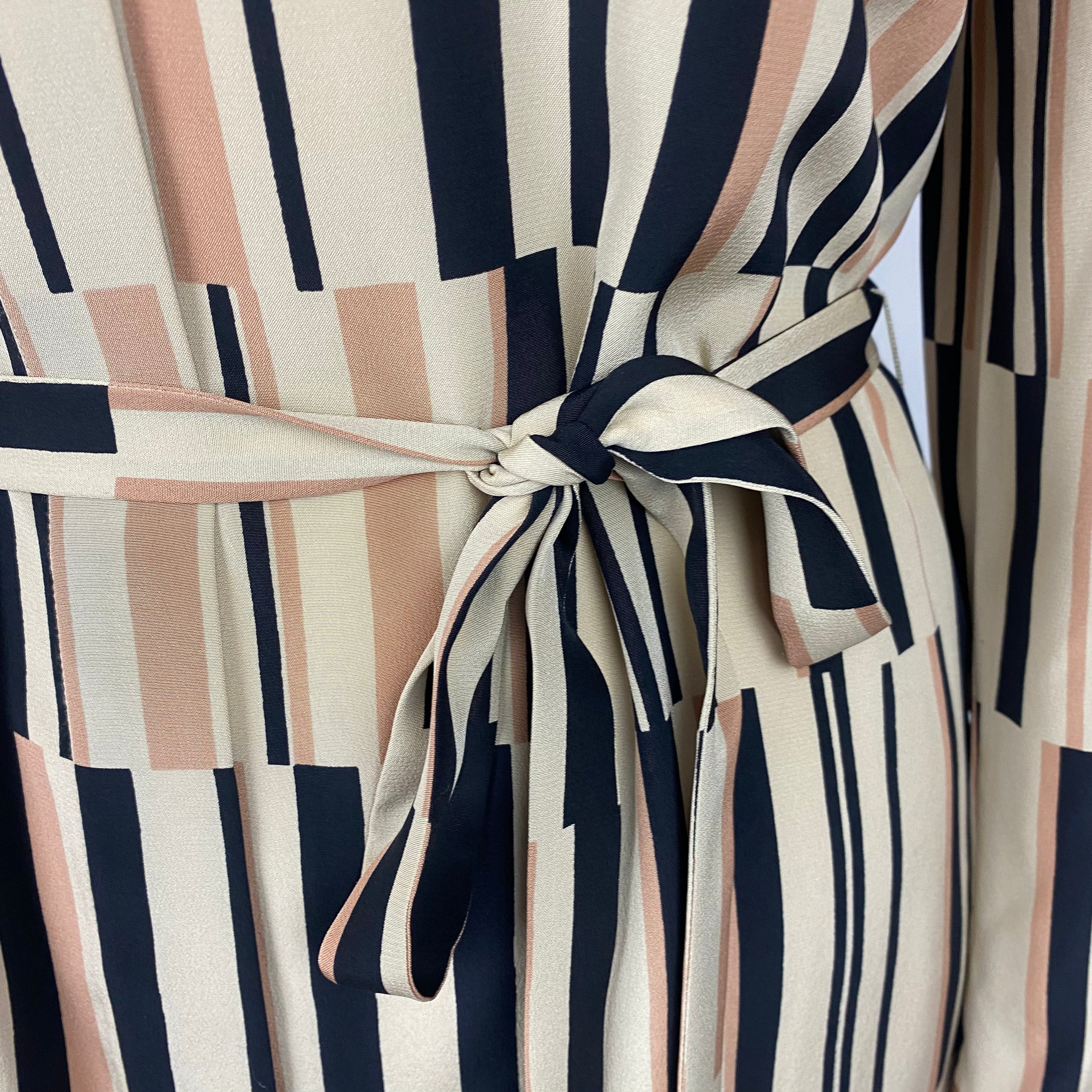 Joseph £595 Deep Vanilla & Black Stripe Silk Shirtdress XXS/XS