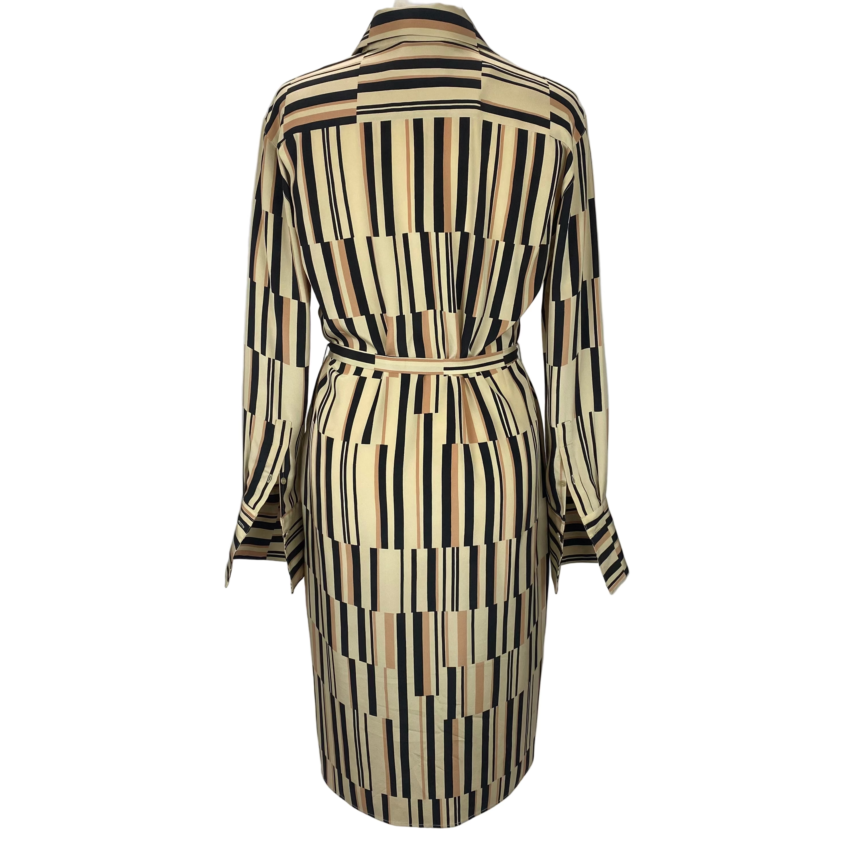 Joseph £595 Deep Vanilla & Black Stripe Silk Shirtdress XXS/XS