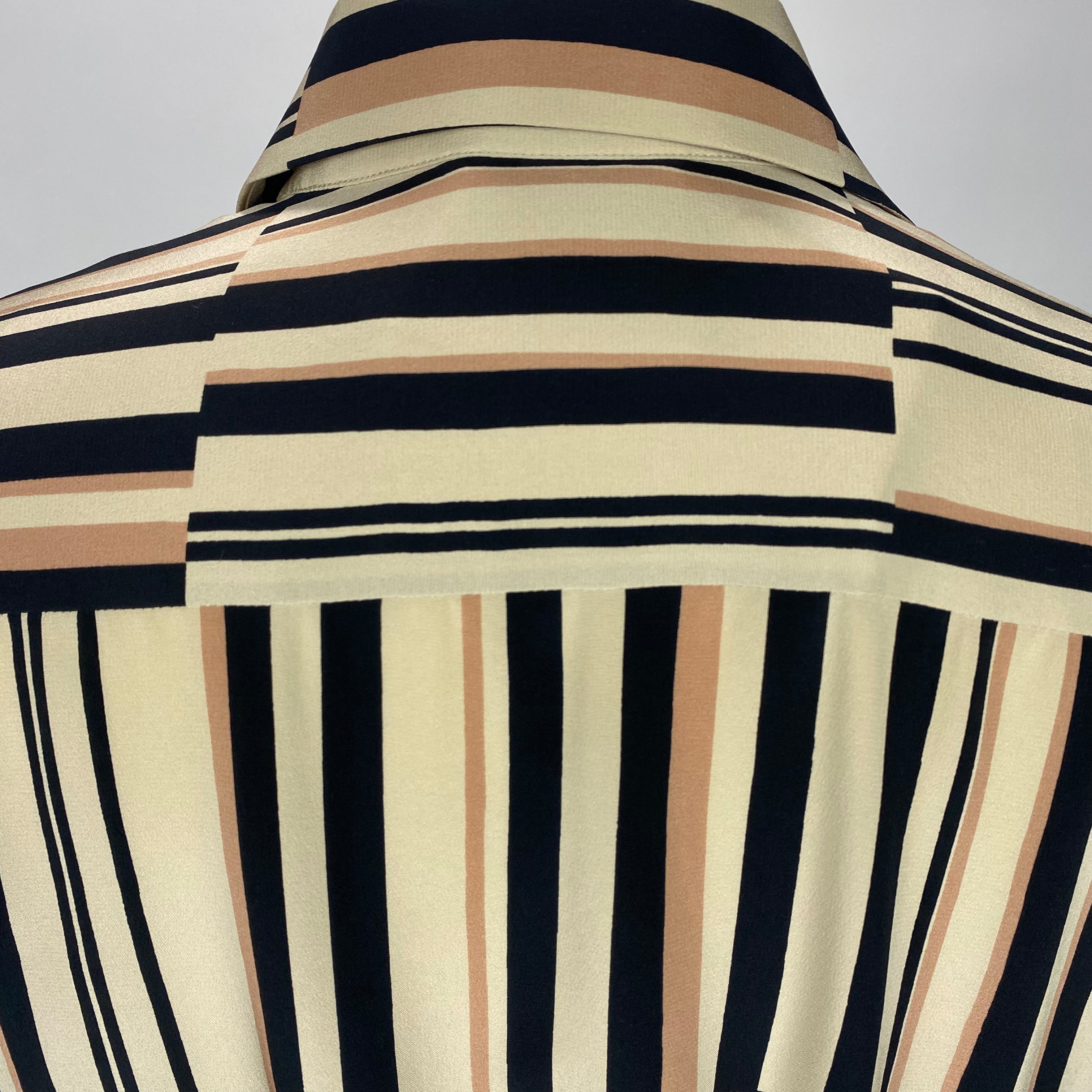 Joseph £595 Deep Vanilla & Black Stripe Silk Shirtdress XXS/XS