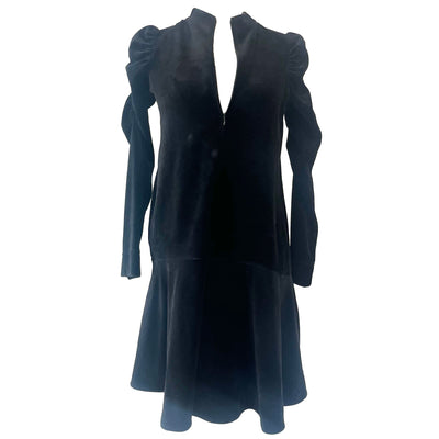 Me&Em Brand New Black Velvet Ruche Sleeve Swing Dress XXS