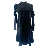 Me&Em Brand New Black Velvet Ruche Sleeve Swing Dress XXS