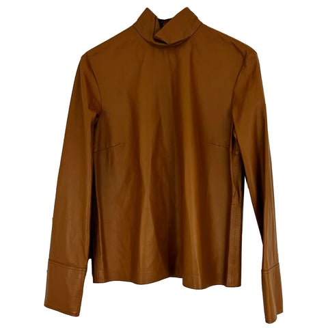 Joseph_Brand New $1075 Caramel Bibo Nappa Leather Turtleneck Top_F38