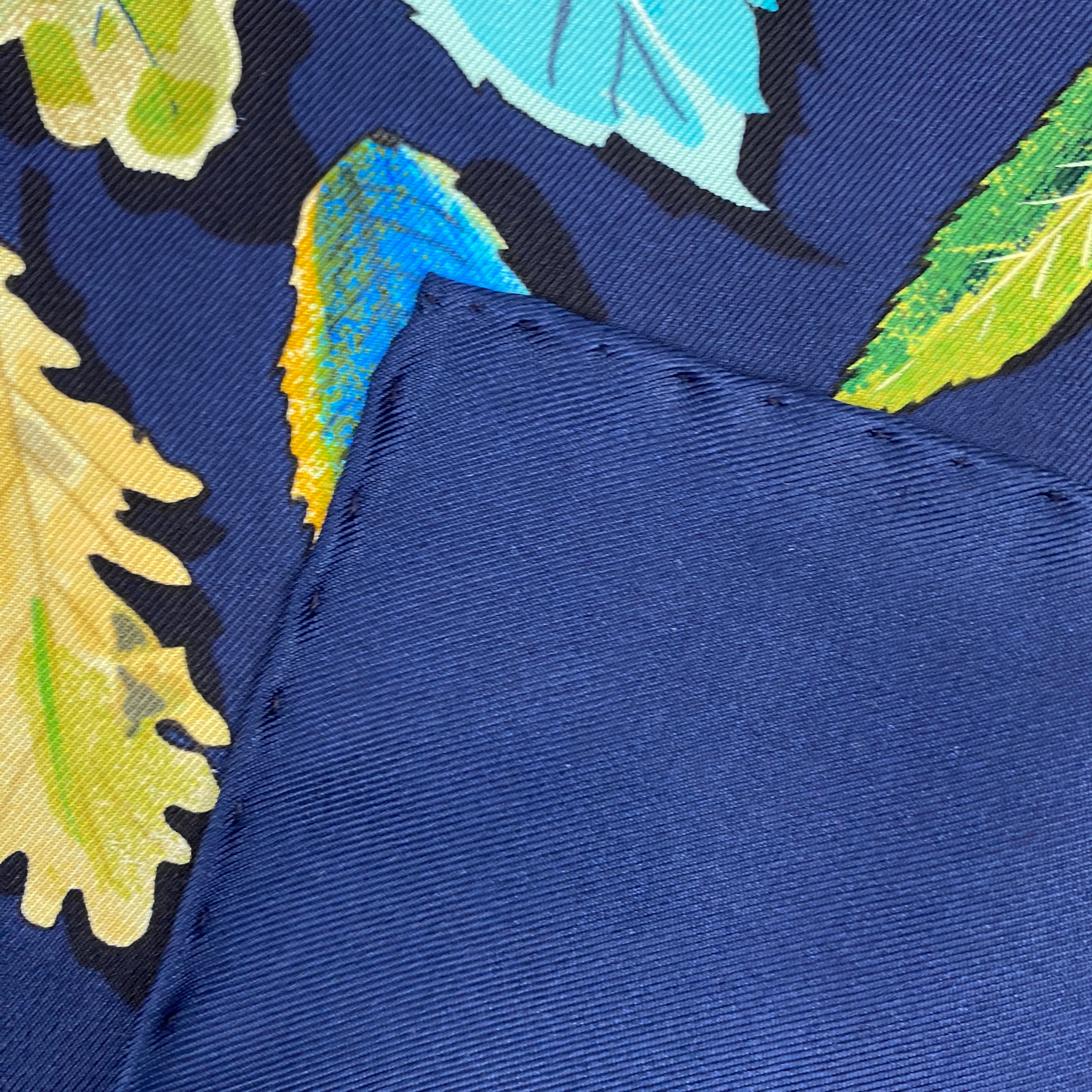 Hermes New Navy Autumn Leaves Silk Twill 90 Scarf