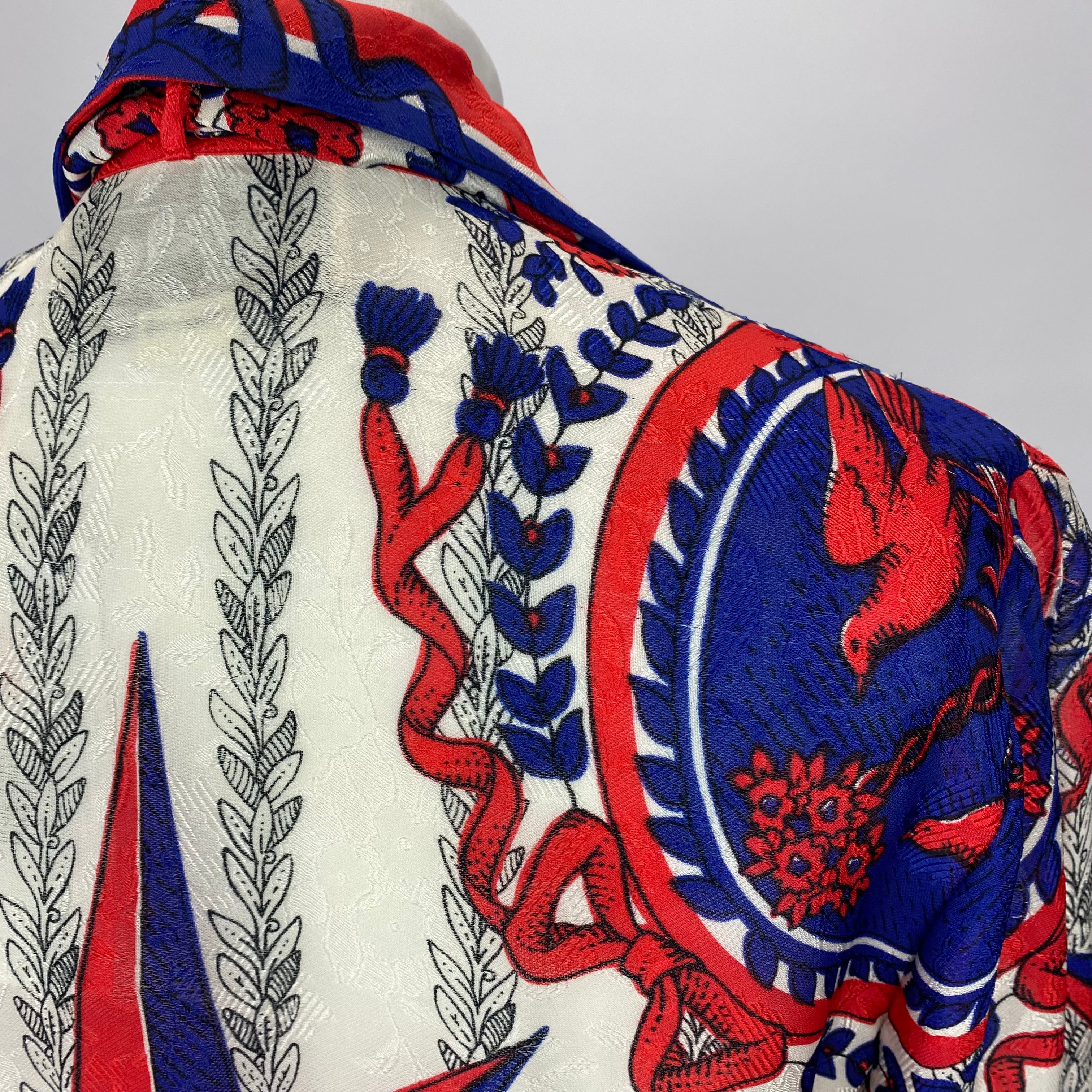 Gucci Ruby & Navy Carillon Print Silk Print Shirt S
