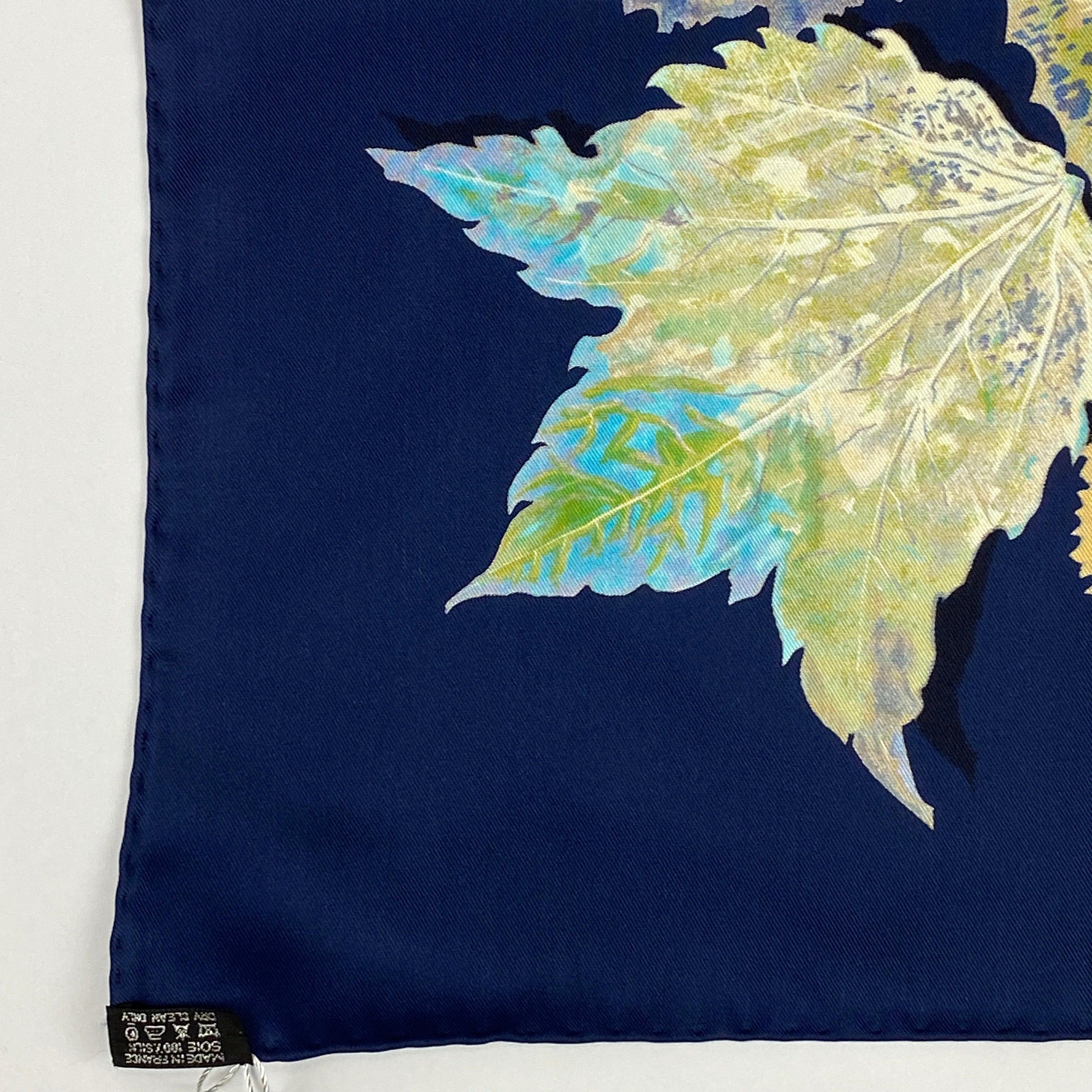 Hermes New Navy Autumn Leaves Silk Twill 90 Scarf