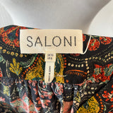 Saloni Brand New Black Print Silk Belted Midi Dress