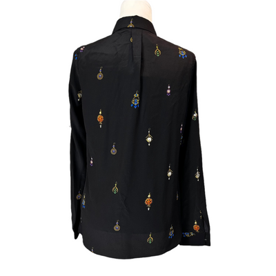 Victoria Beckham Black Print Silk Embellished Shirt XS