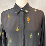 Victoria Beckham Black Print Silk Embellished Shirt XS