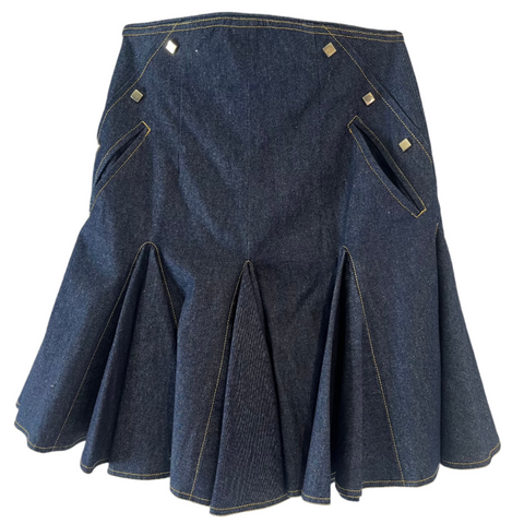 Anna Mason Dark Denim Flared Midi Skirt XS