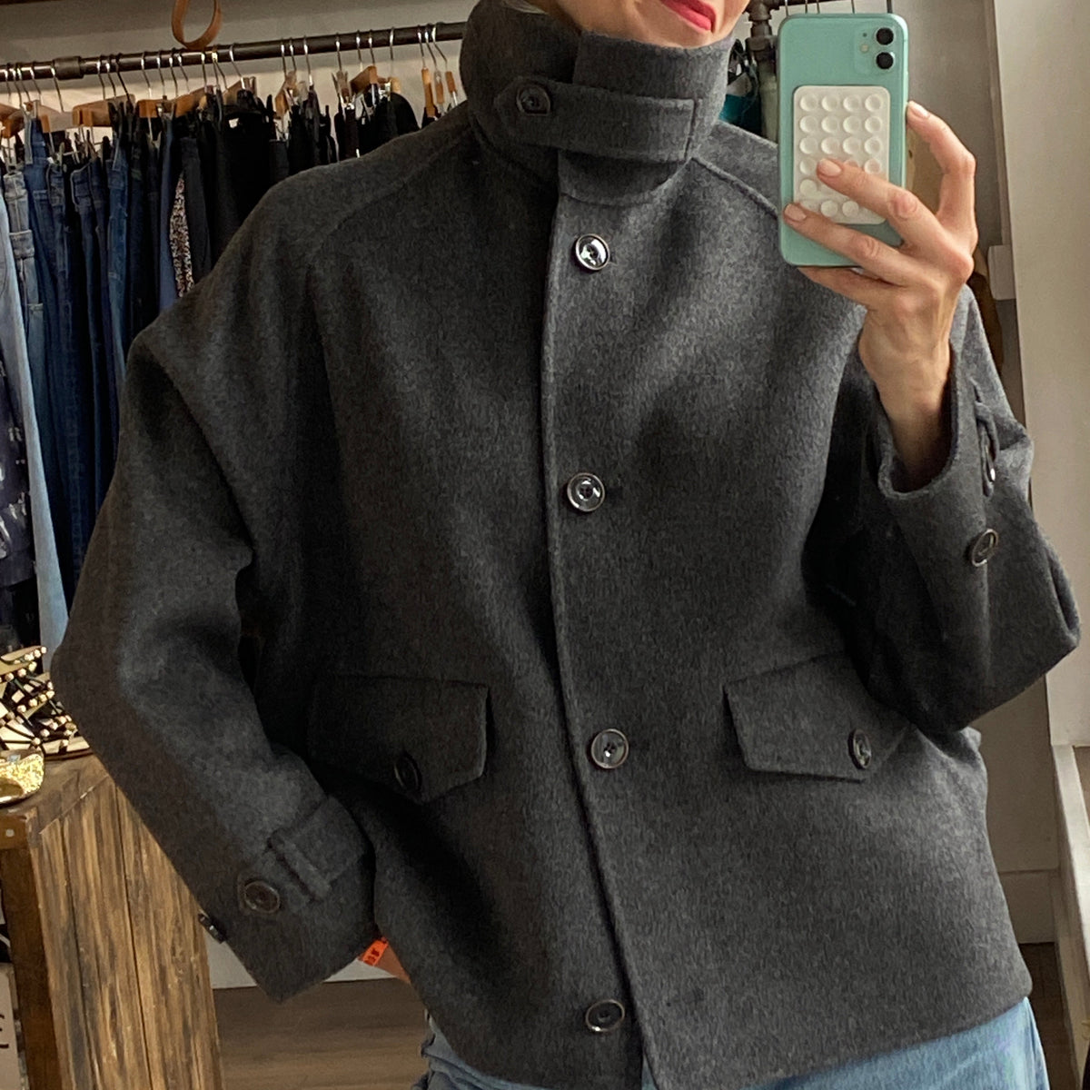 Sessun Charcoal Wool Mix Trench Jacket M