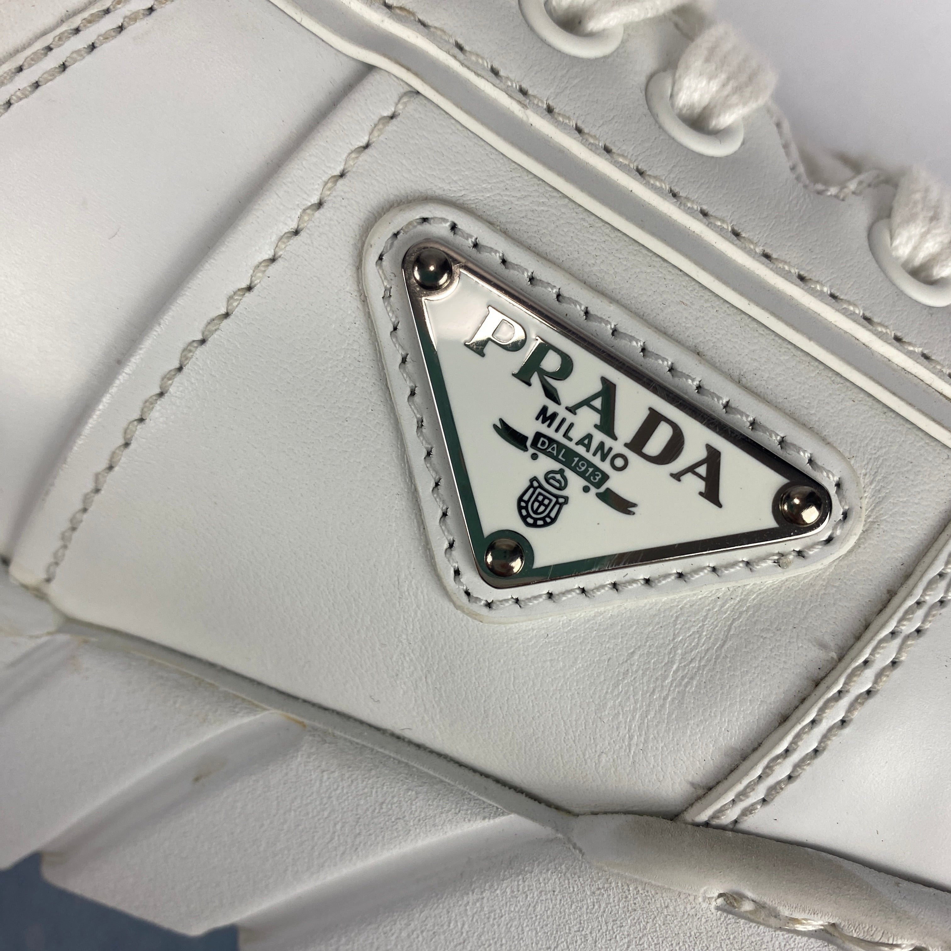Prada £870 White Leather Downtown Trainers 41