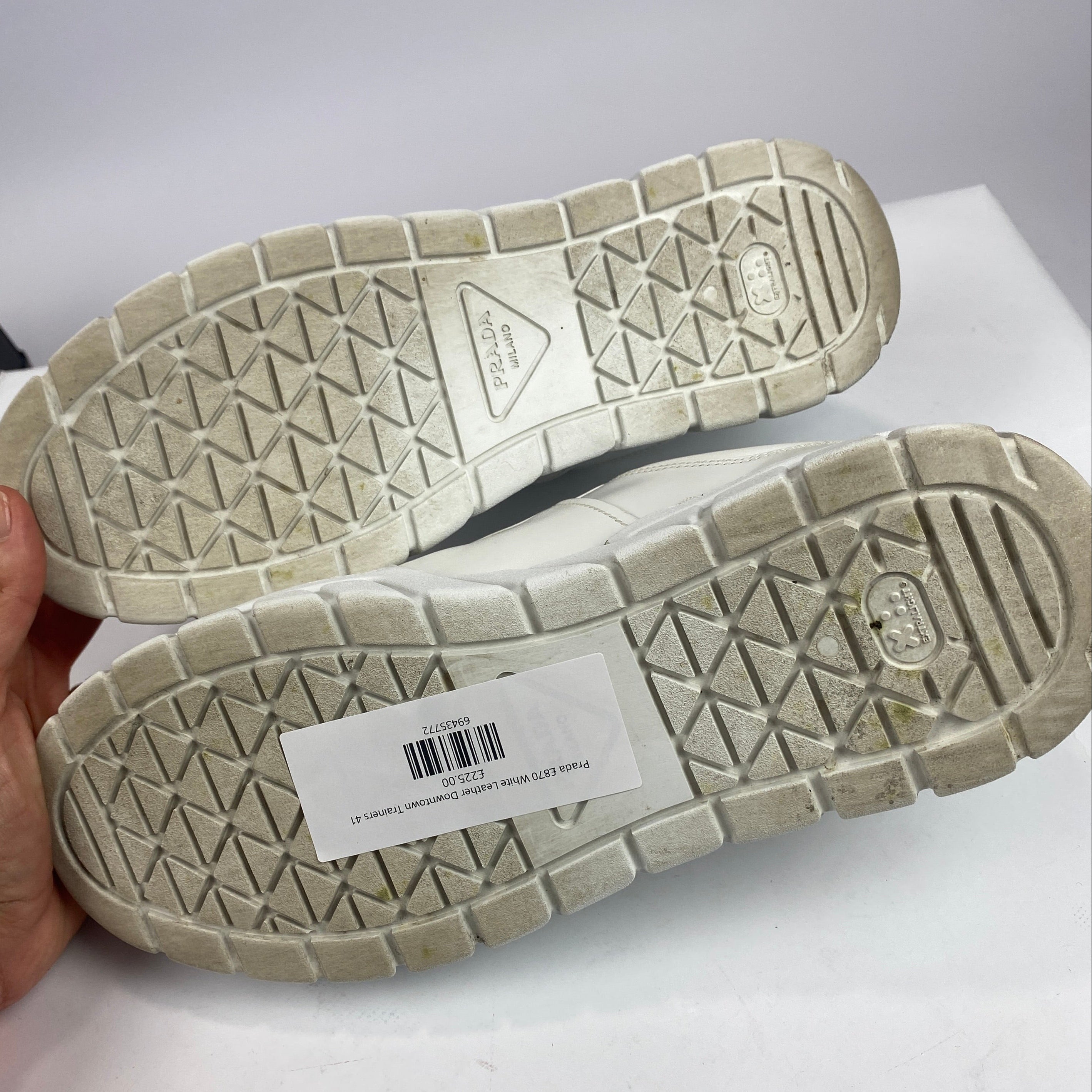 Prada £870 White Leather Downtown Trainers 41